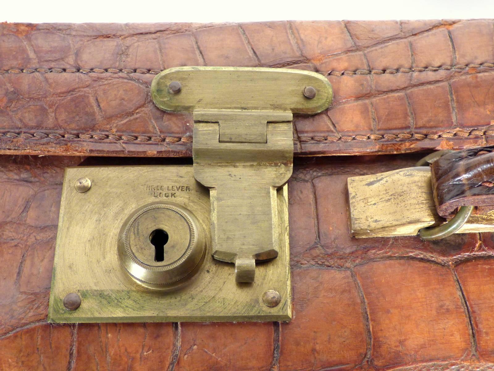 Crocodile Suitcase Luggage from Mid-20th Century For Sale 1