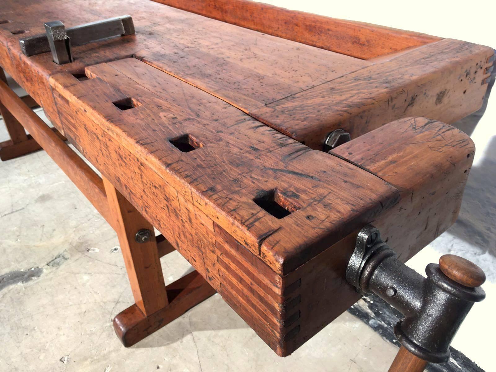 Wonderful German workbench with warm and bold patina. It was in traditional use and restored afterwards with a wonderful finish.