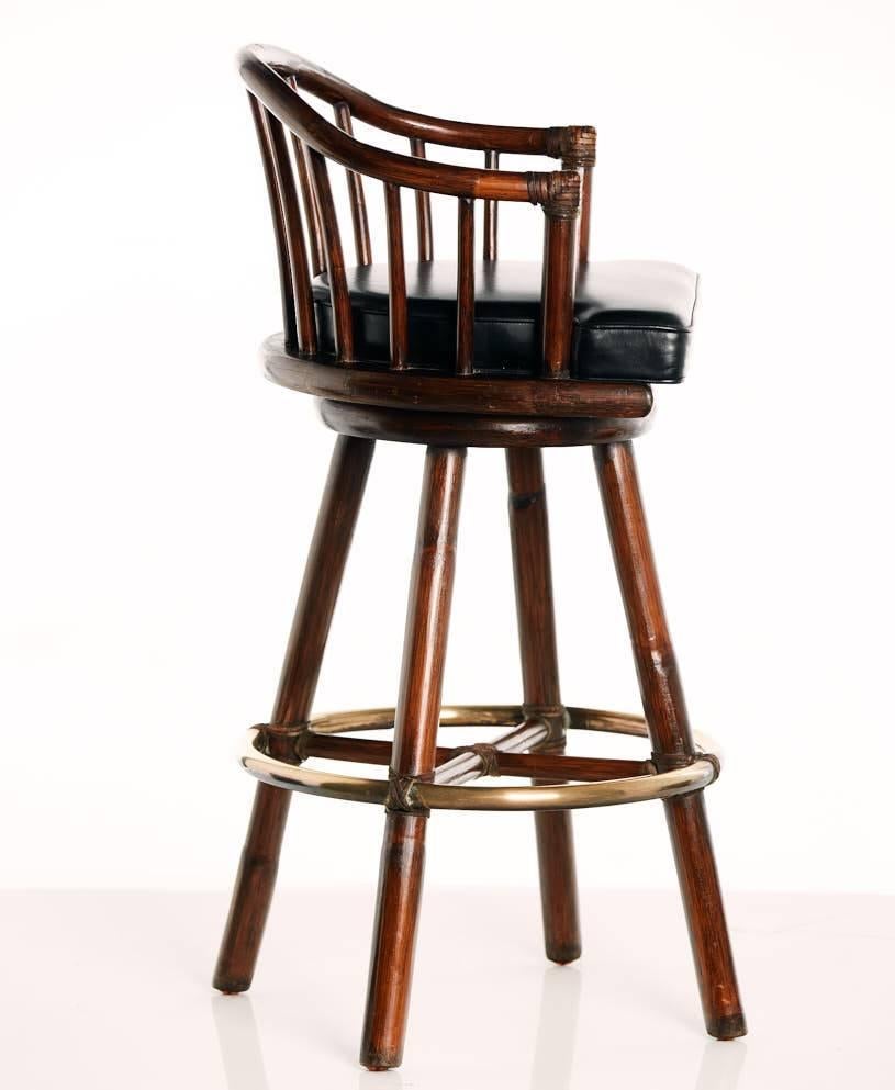 Mid-20th Century Pair of McGuire Swivel Bar Stools For Sale