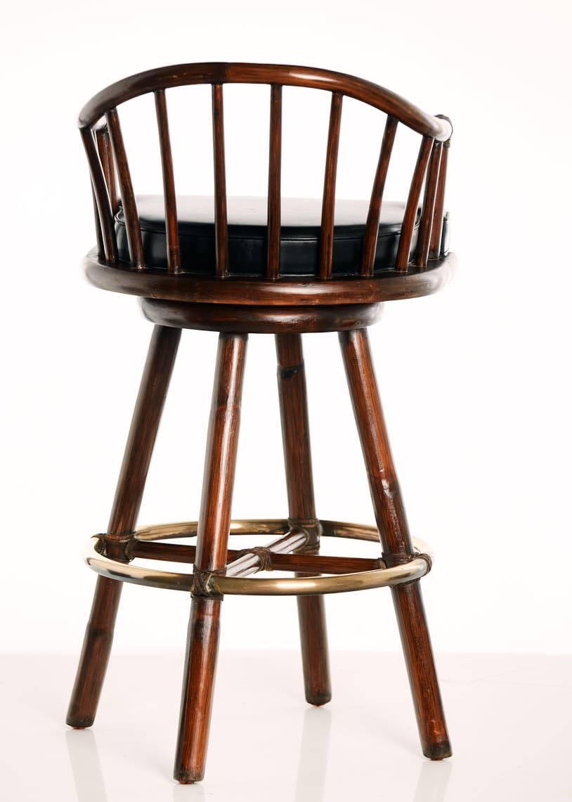 American Pair of McGuire Swivel Bar Stools For Sale