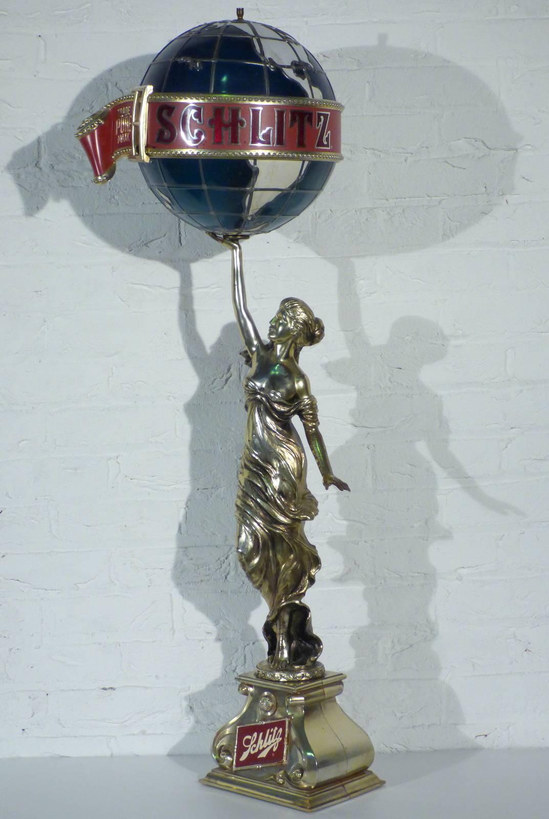 Art Deco Schlitz Beer Colombian Princess Statue Lamp For Sale