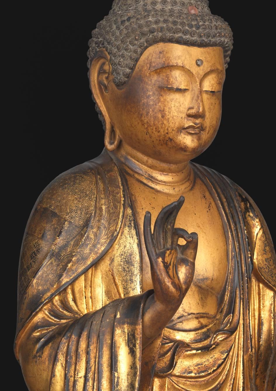 18th Century and Earlier 13th Century Giltwood Buddhist Figure For Sale