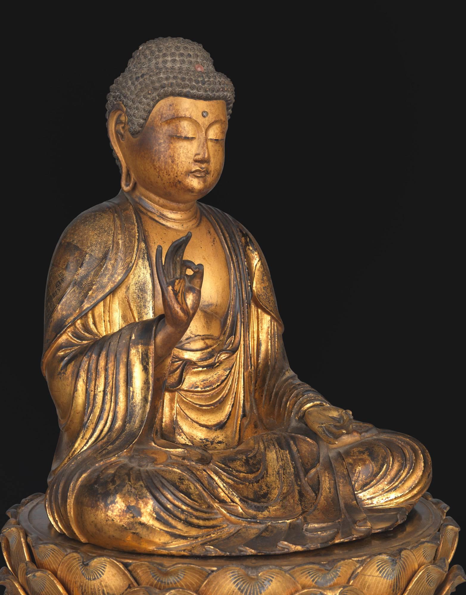 13th Century Giltwood Buddhist Figure For Sale 1