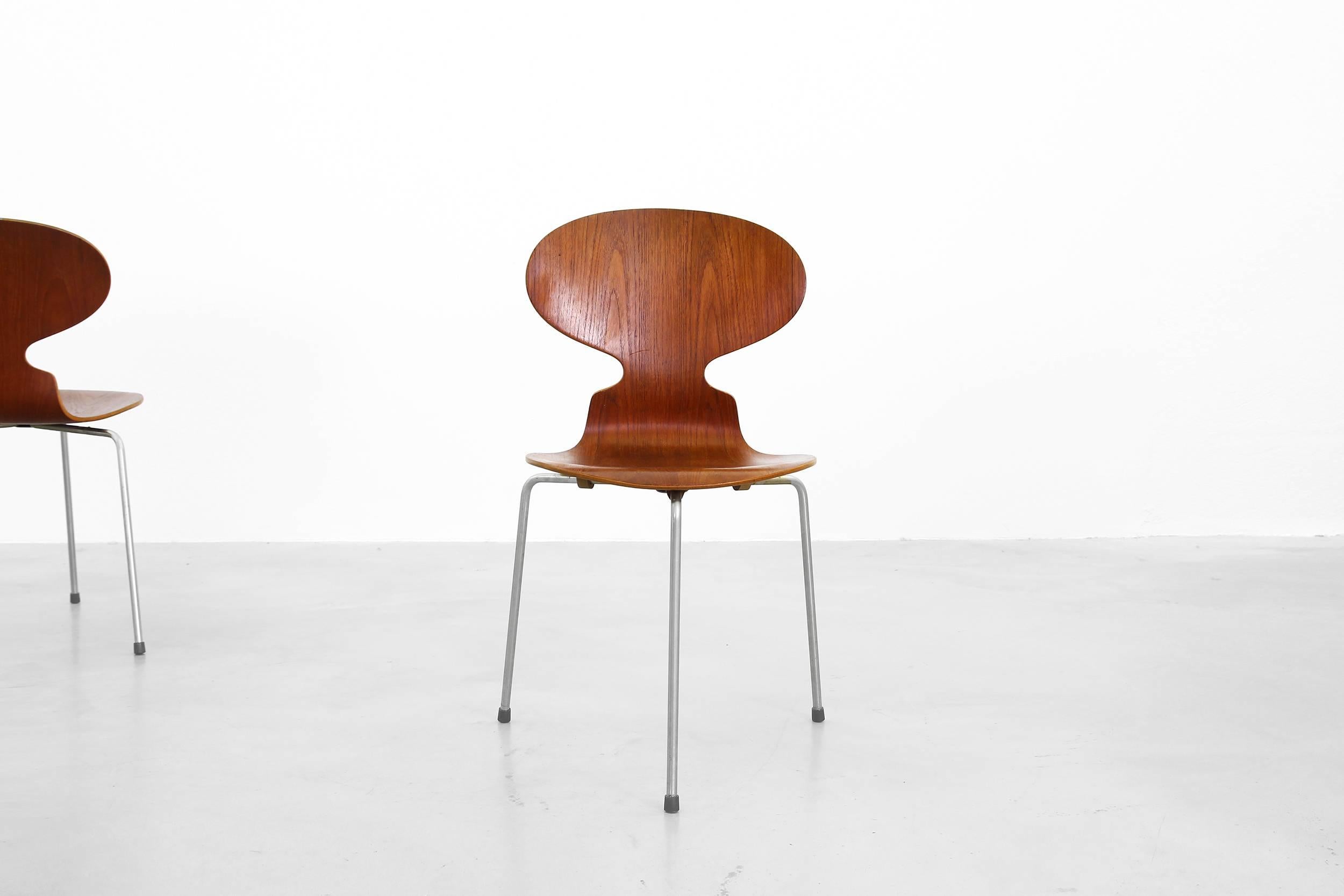 Set of Six Teak Ant Dining Chairs 3100 by Arne Jacobsen for Fritz Hansen 1