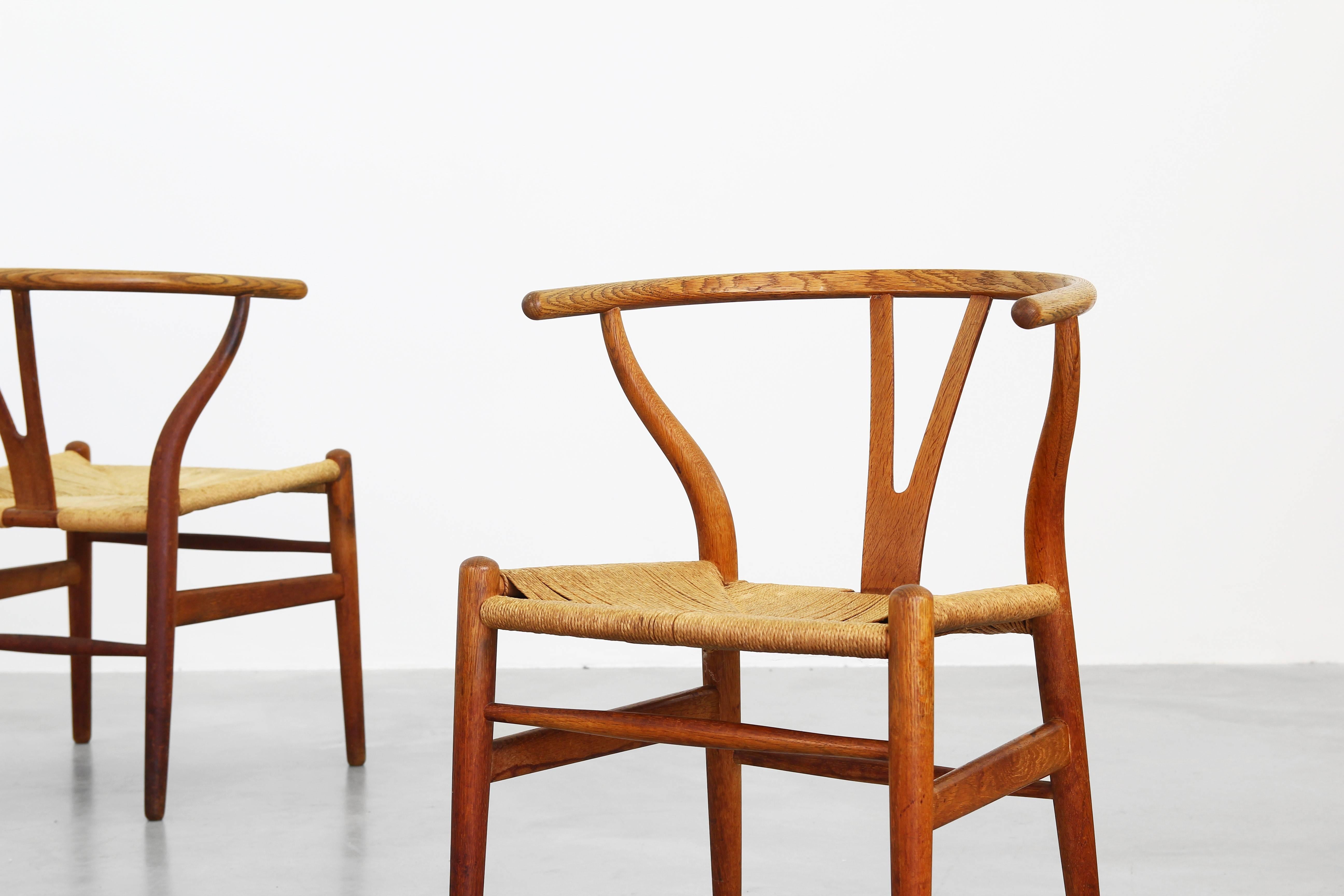 Danish Set of Six Old Dining Wishbone Chairs by Hans J. Wegner for Carl Hansen Oak