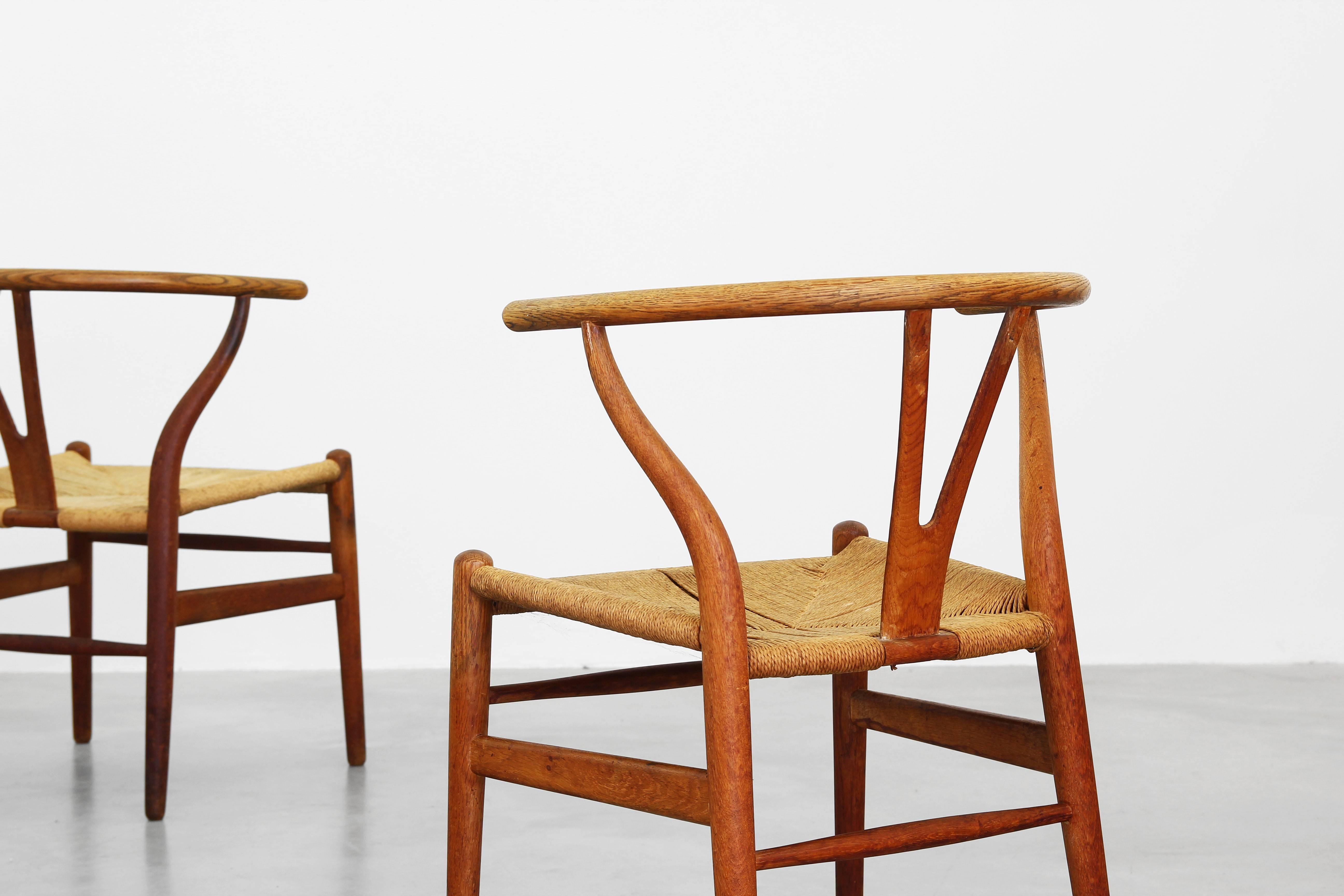 Set of Six Old Dining Wishbone Chairs by Hans J. Wegner for Carl Hansen Oak In Good Condition In Berlin, DE