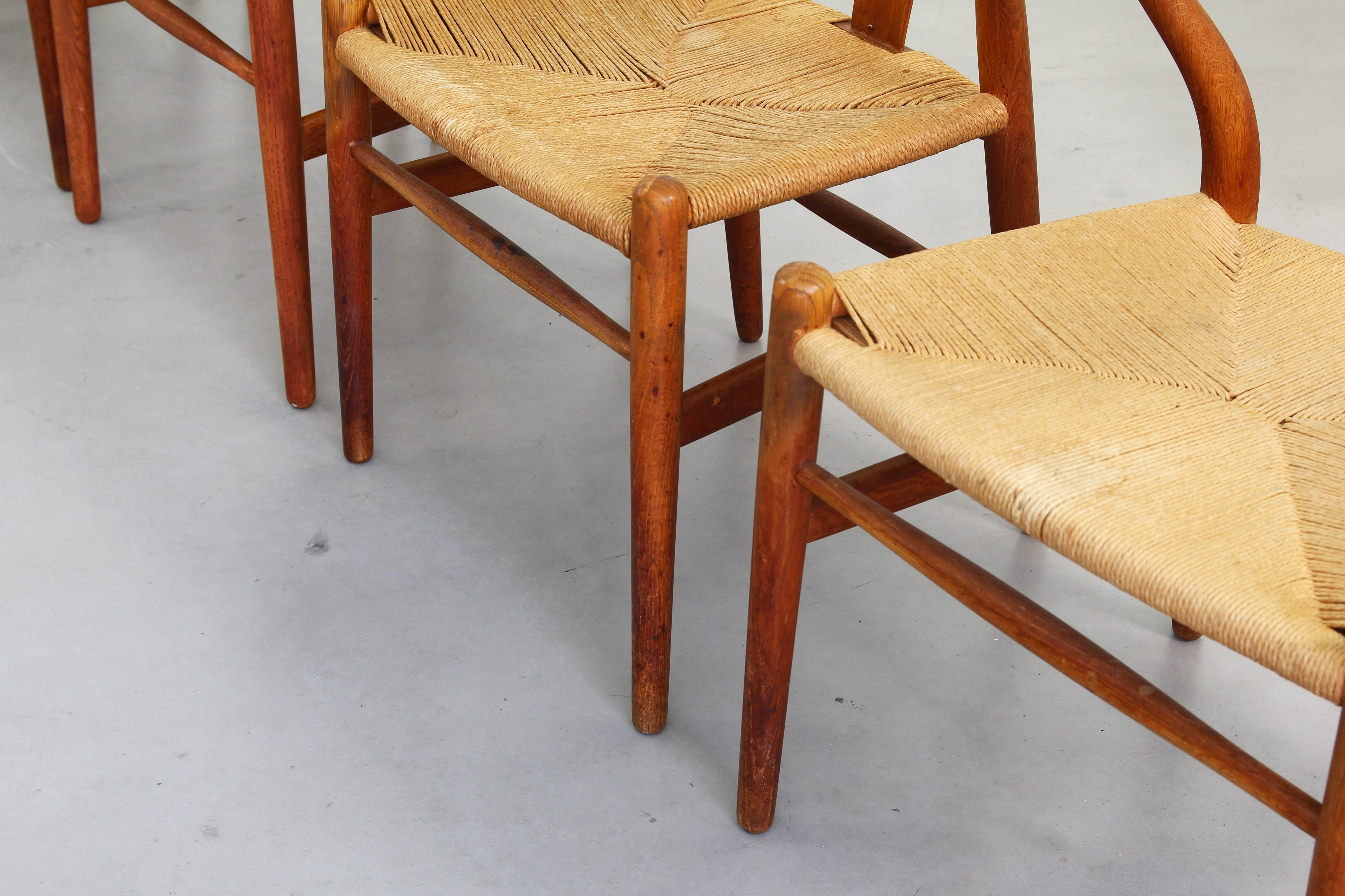 Set of Six Old Dining Wishbone Chairs by Hans J. Wegner for Carl Hansen Oak 1