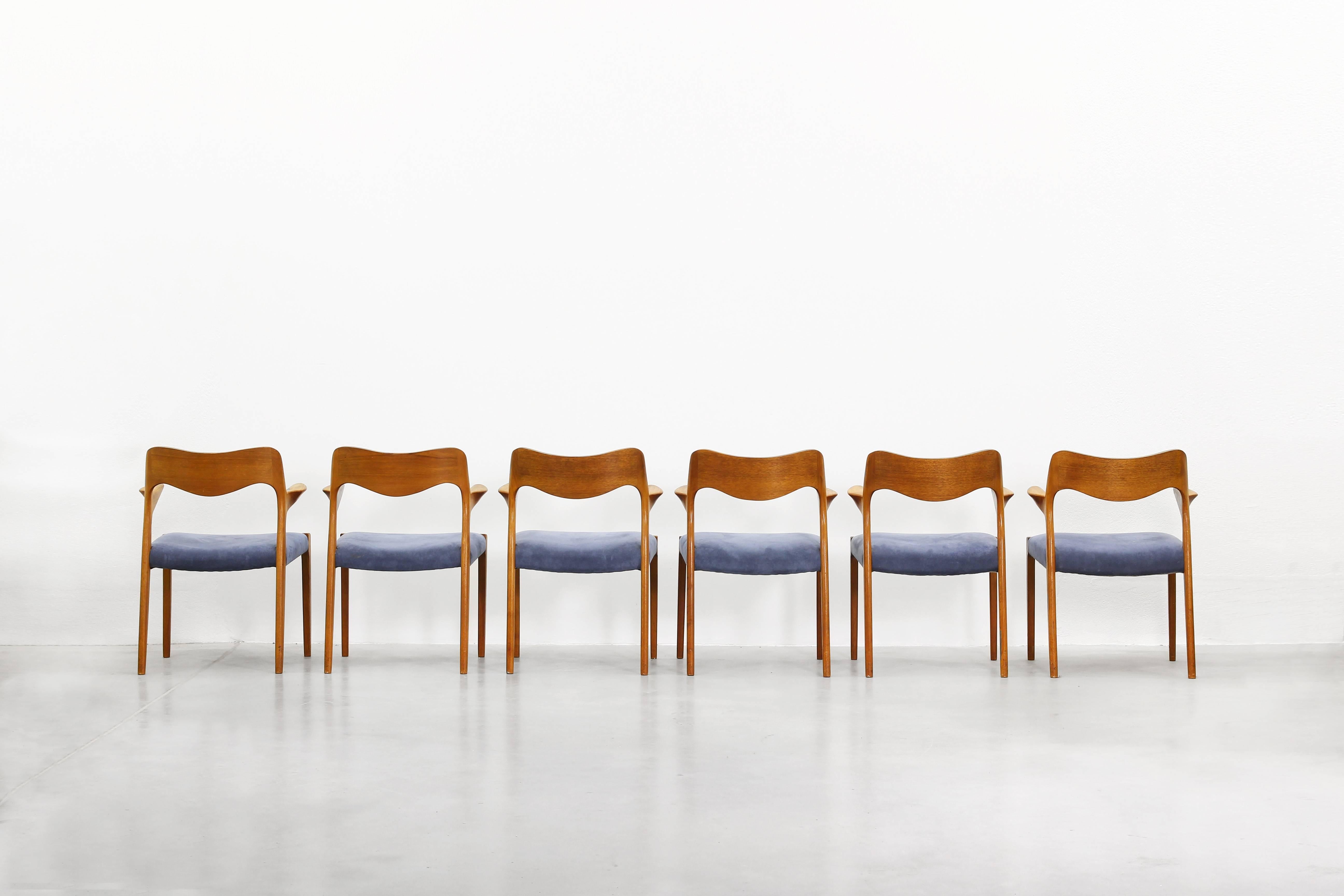 Set of Six Rare Danish Niels Møller Armchairs Dining Chairs Teak In Good Condition In Berlin, DE