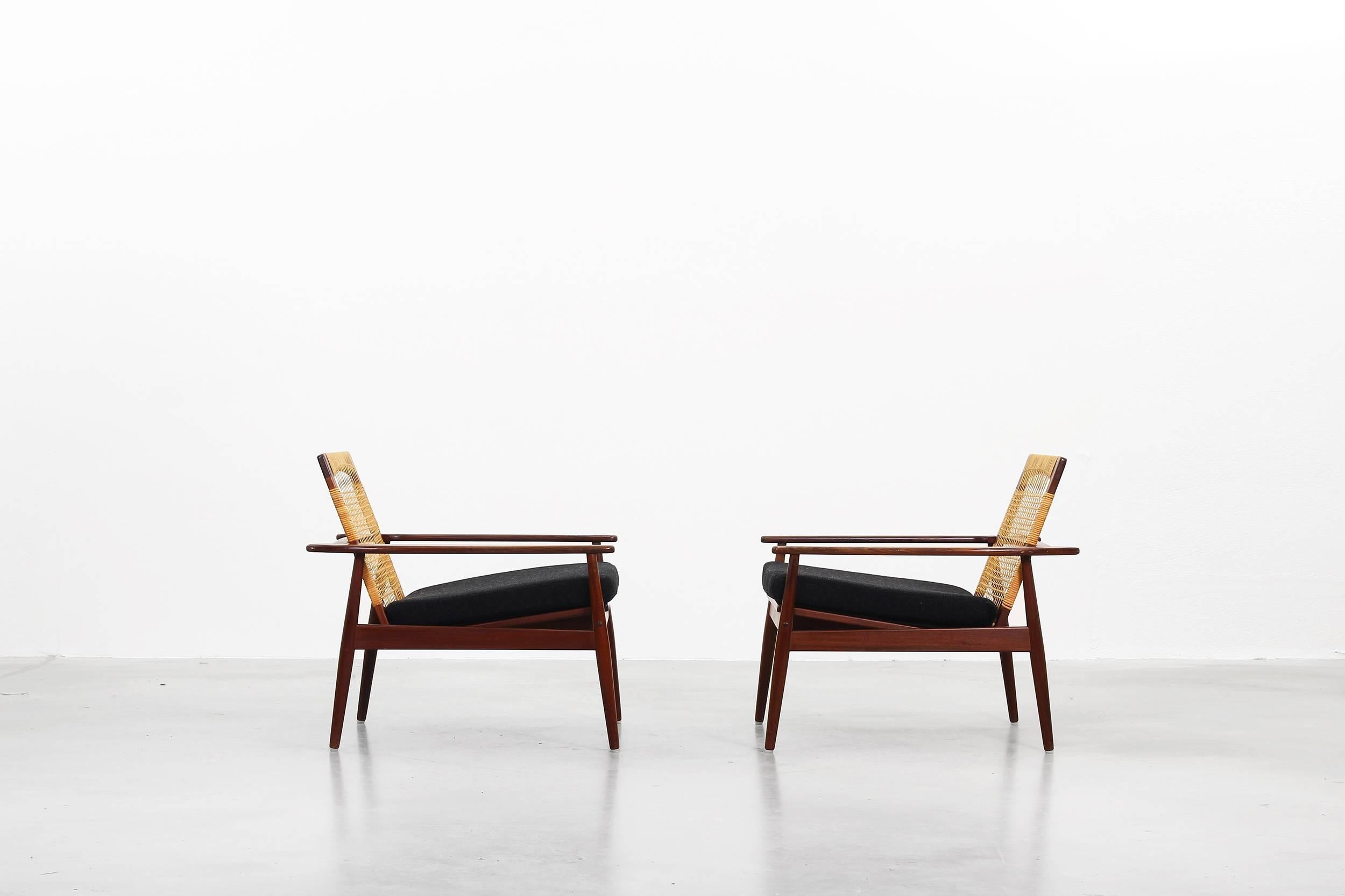 20th Century Rare Pair of Lounge Easy Chairs by Hans Olsen for Juul Kristiansen