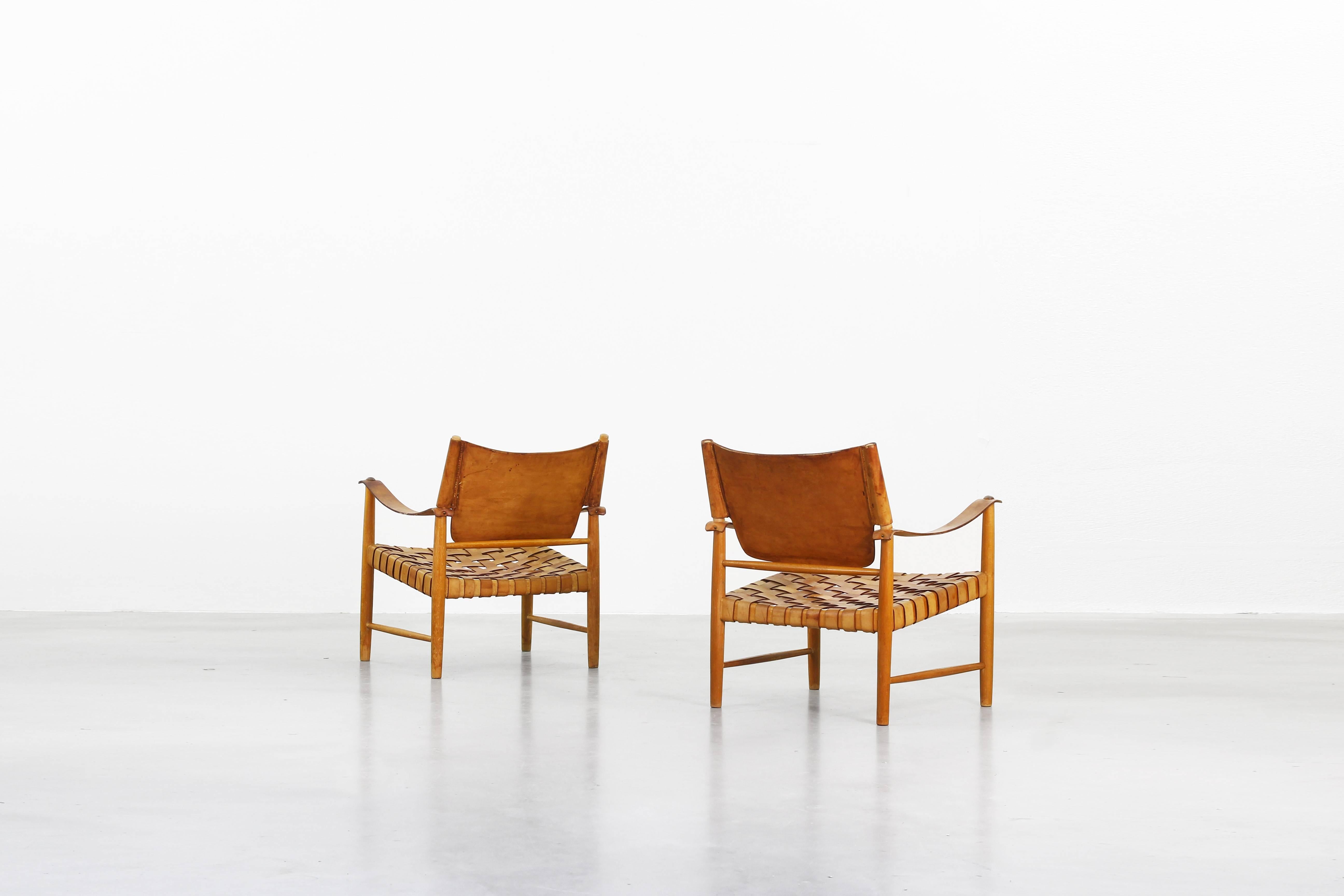 German Beautiful Safari Lounge Chairs in the Style of Børge Mogensen, Hans J. Wegner