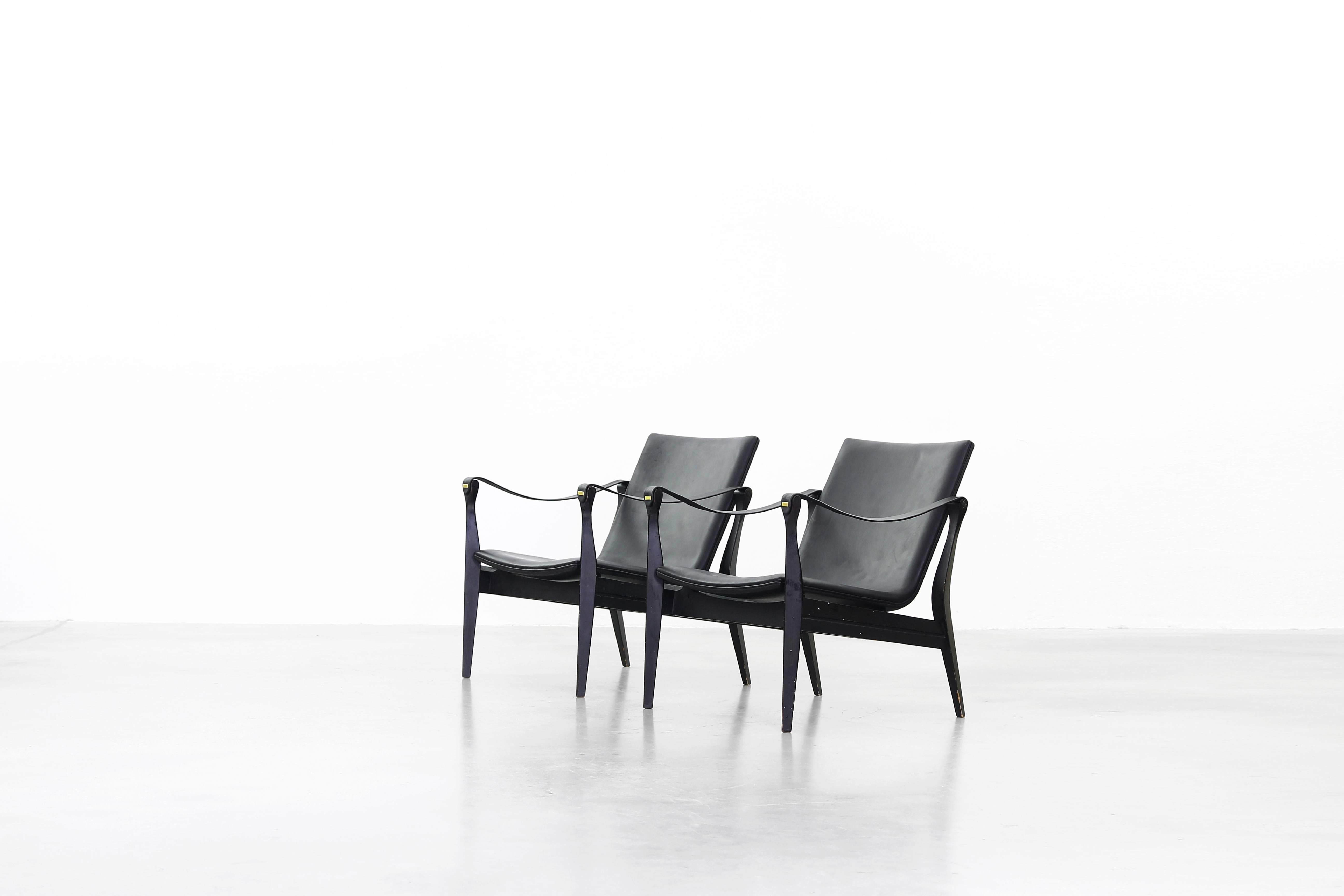 Pair of Safari Chairs by Karen & Ebbe Clemmensen for Fritz Hansen, 1960 In Good Condition In Berlin, DE