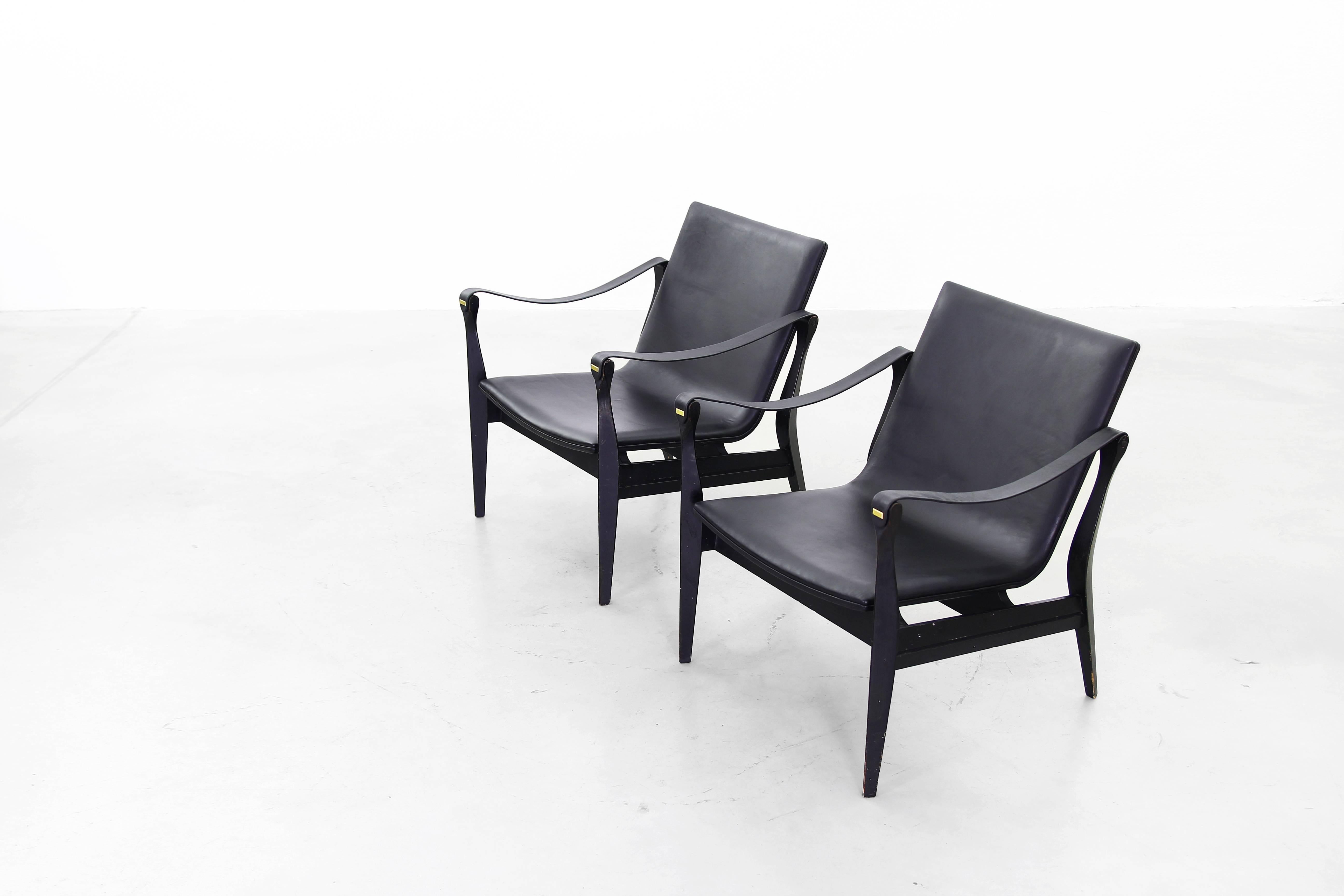 20th Century Pair of Safari Chairs by Karen & Ebbe Clemmensen for Fritz Hansen, 1960