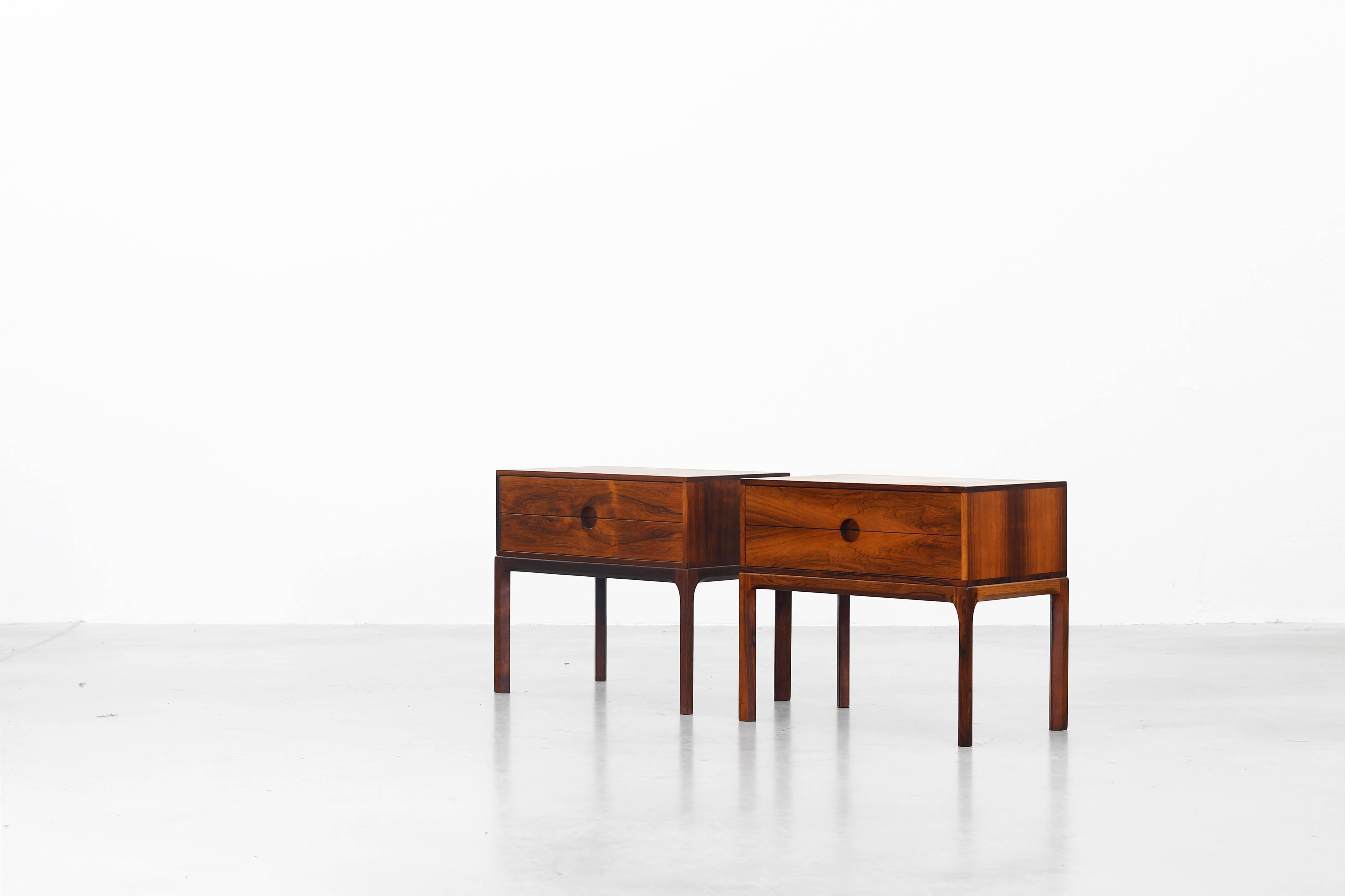 A beautiful pair of nightstands designed by Aksel Kjersgaard in 1955 in Denmark.
They are made of rosewood and still in a very good original condition.