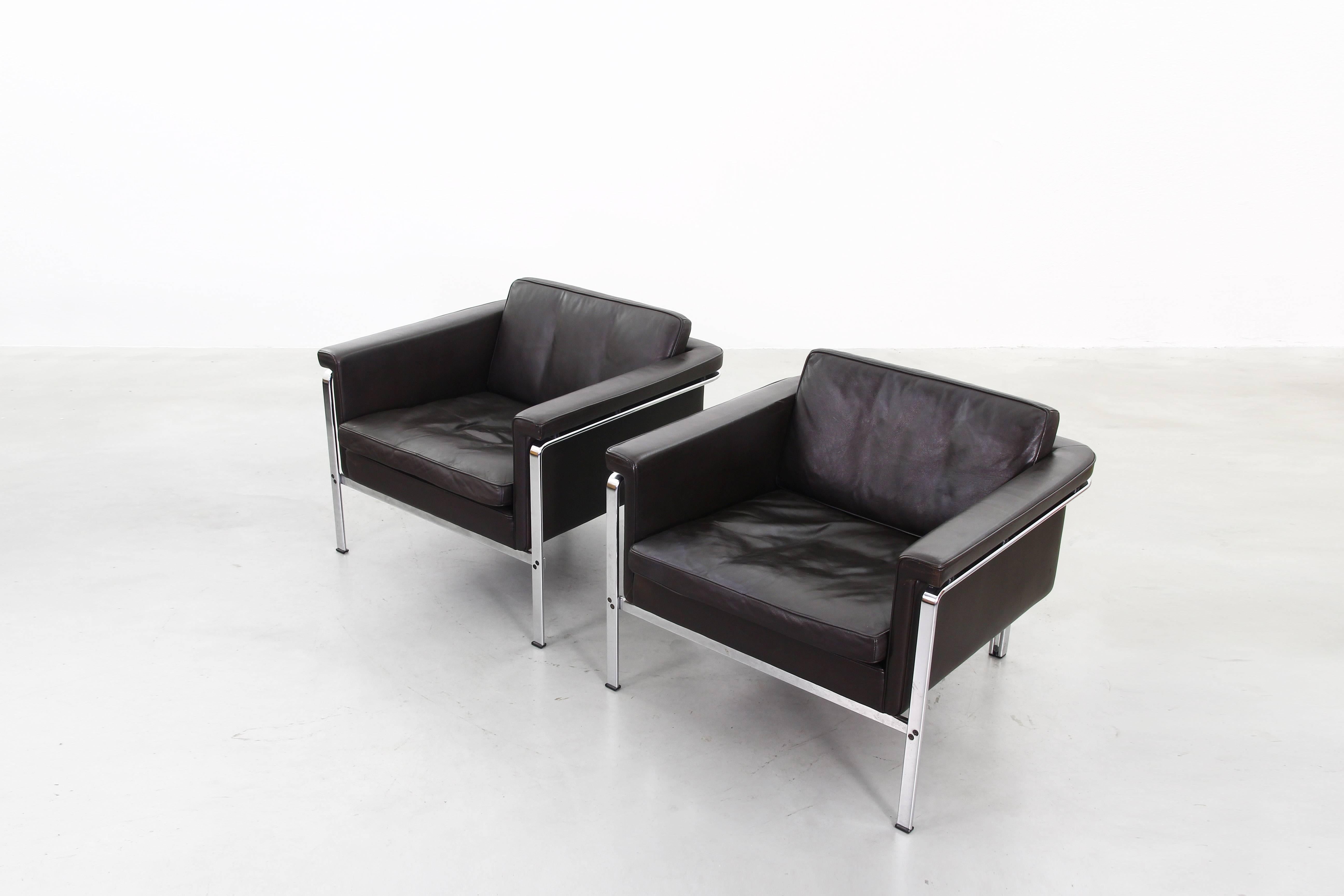 Steel Beautiful Pair of Lounge Chairs by Horst Bruning for Alfred Kill International