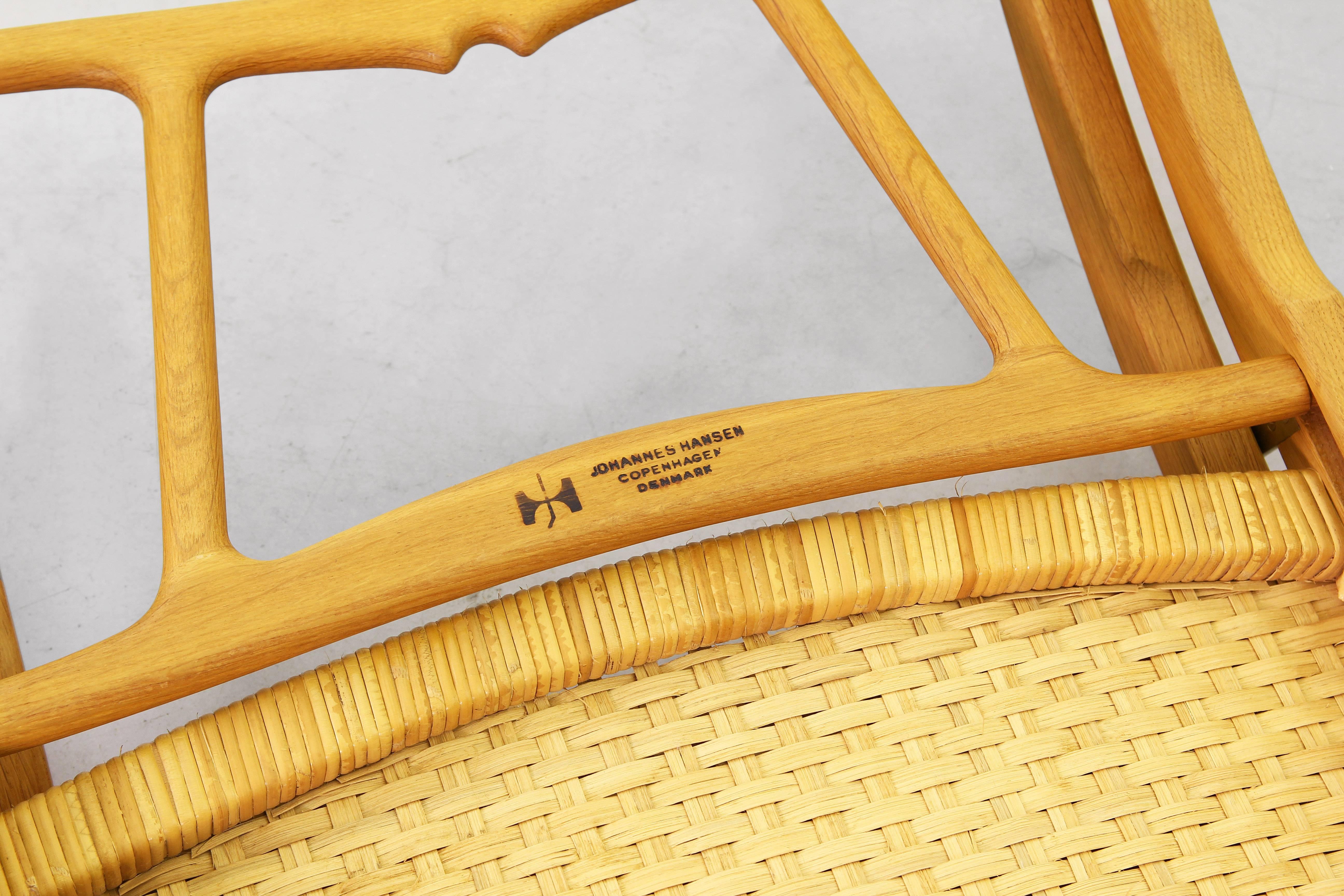 Cane Pair of Folding Lounge Chairs by Hans J. Wegner for Johannes Hansen