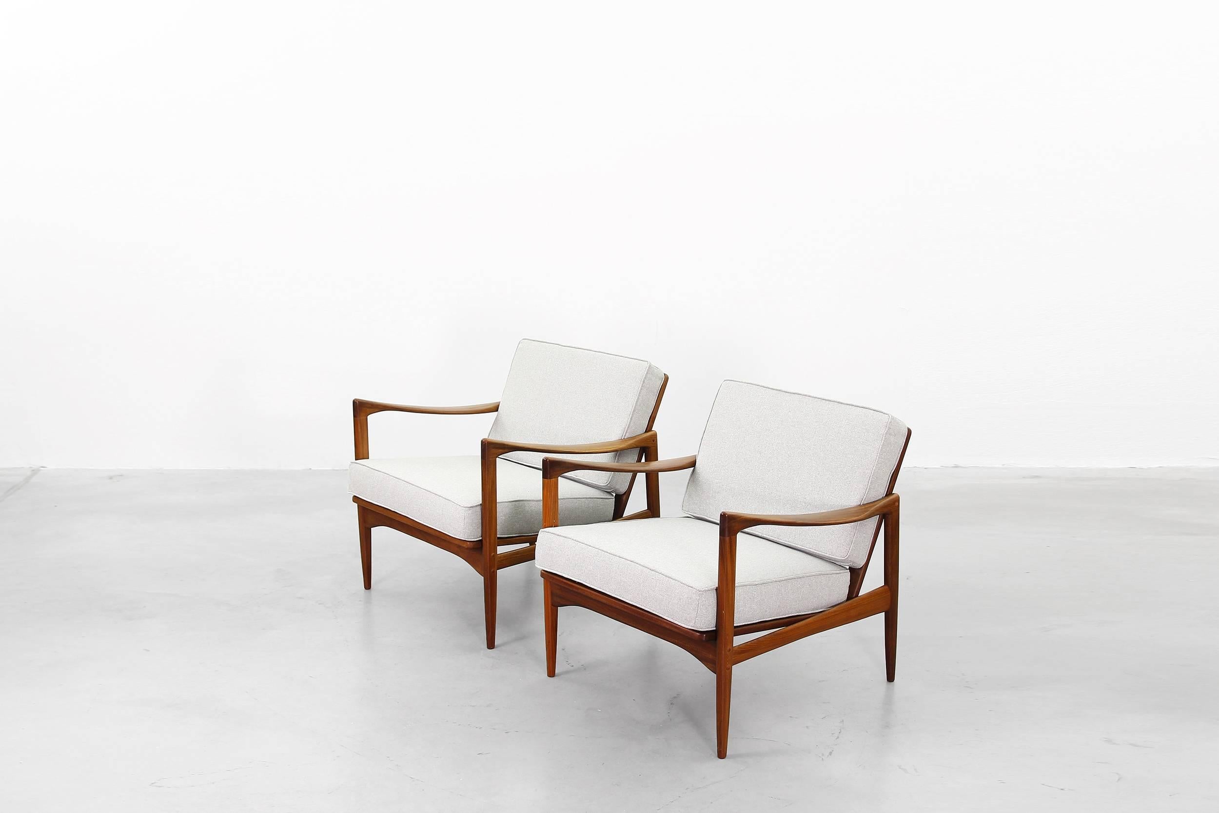 20th Century Pair of Lounge Chairs by Ib Kofod-Larsen for OPE, Newly Reupholstered