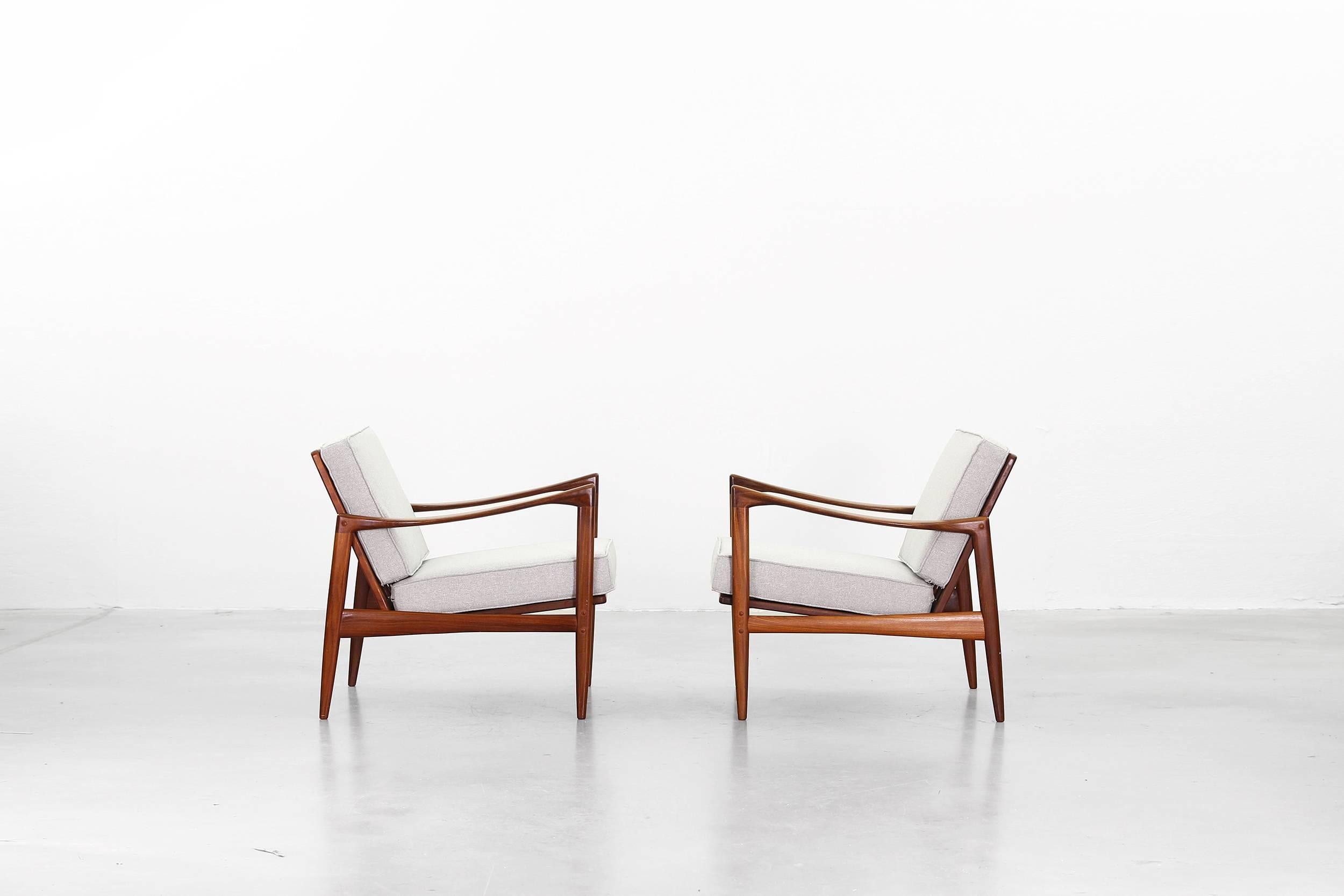 Swedish Pair of Lounge Chairs by Ib Kofod-Larsen for OPE, Newly Reupholstered