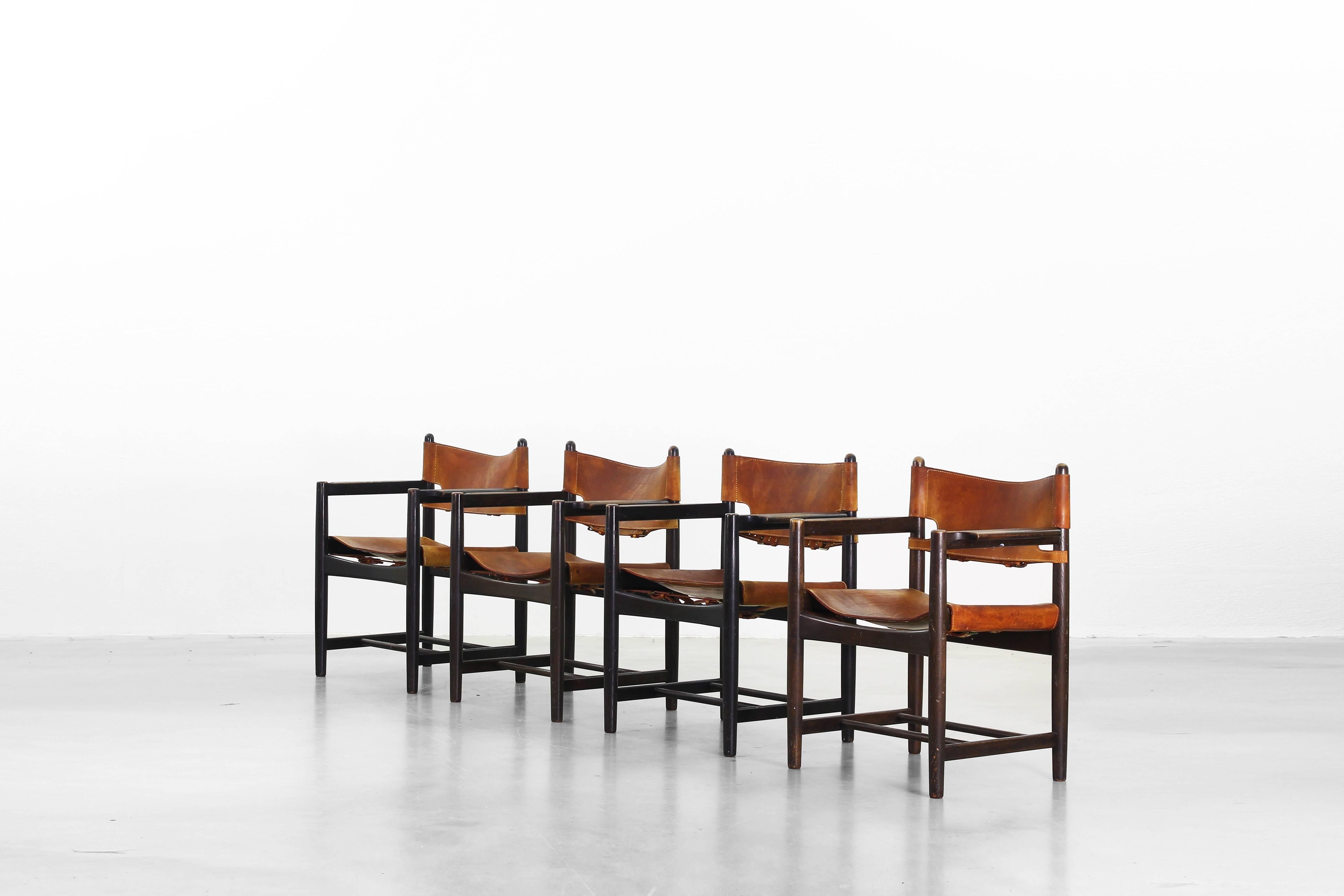 Set of Four of Armchairs Hunting Dining Chairs by Børge Mogensen for Fredericia In Good Condition In Berlin, DE