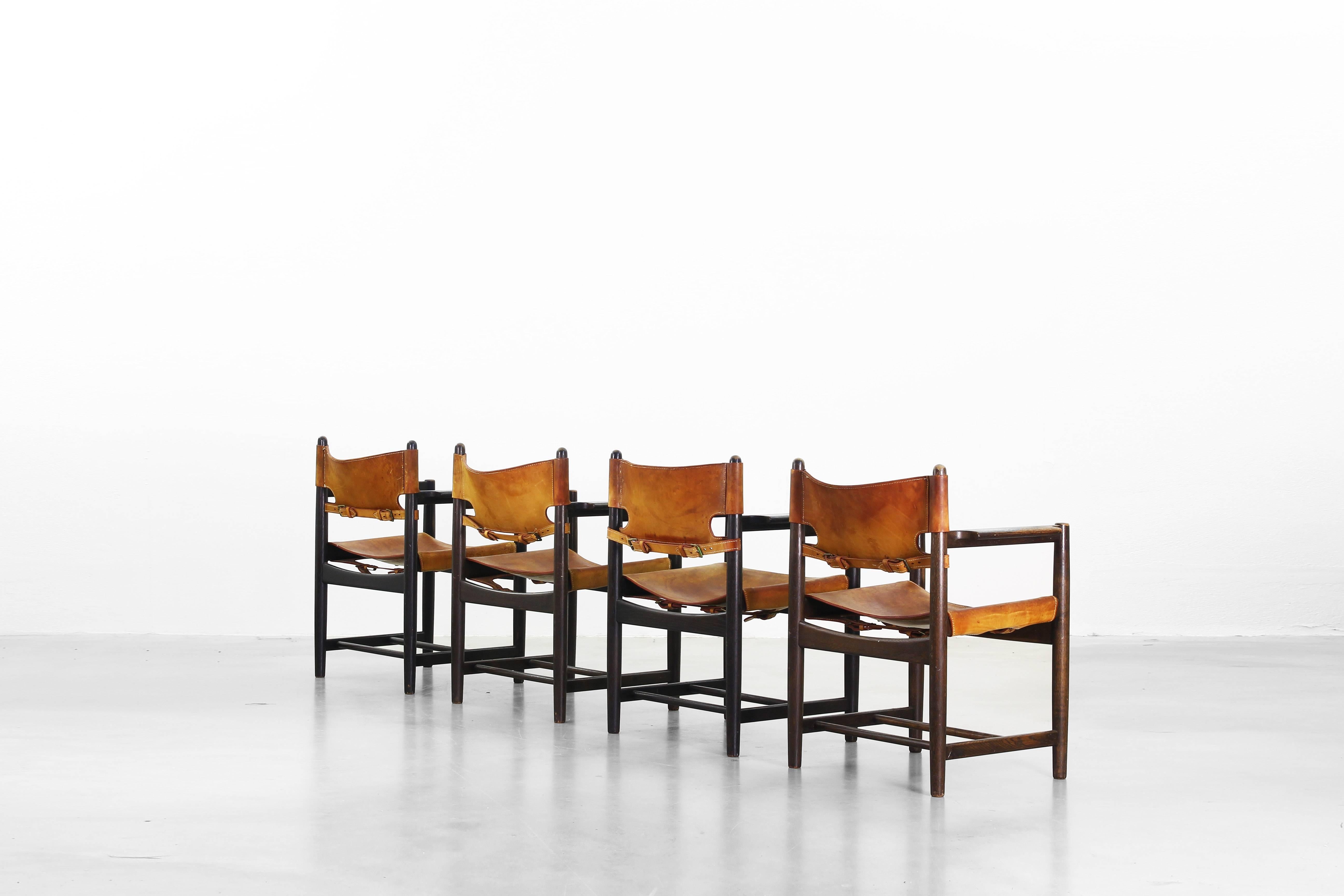 Set of Four of Armchairs Hunting Dining Chairs by Børge Mogensen for Fredericia (20. Jahrhundert)