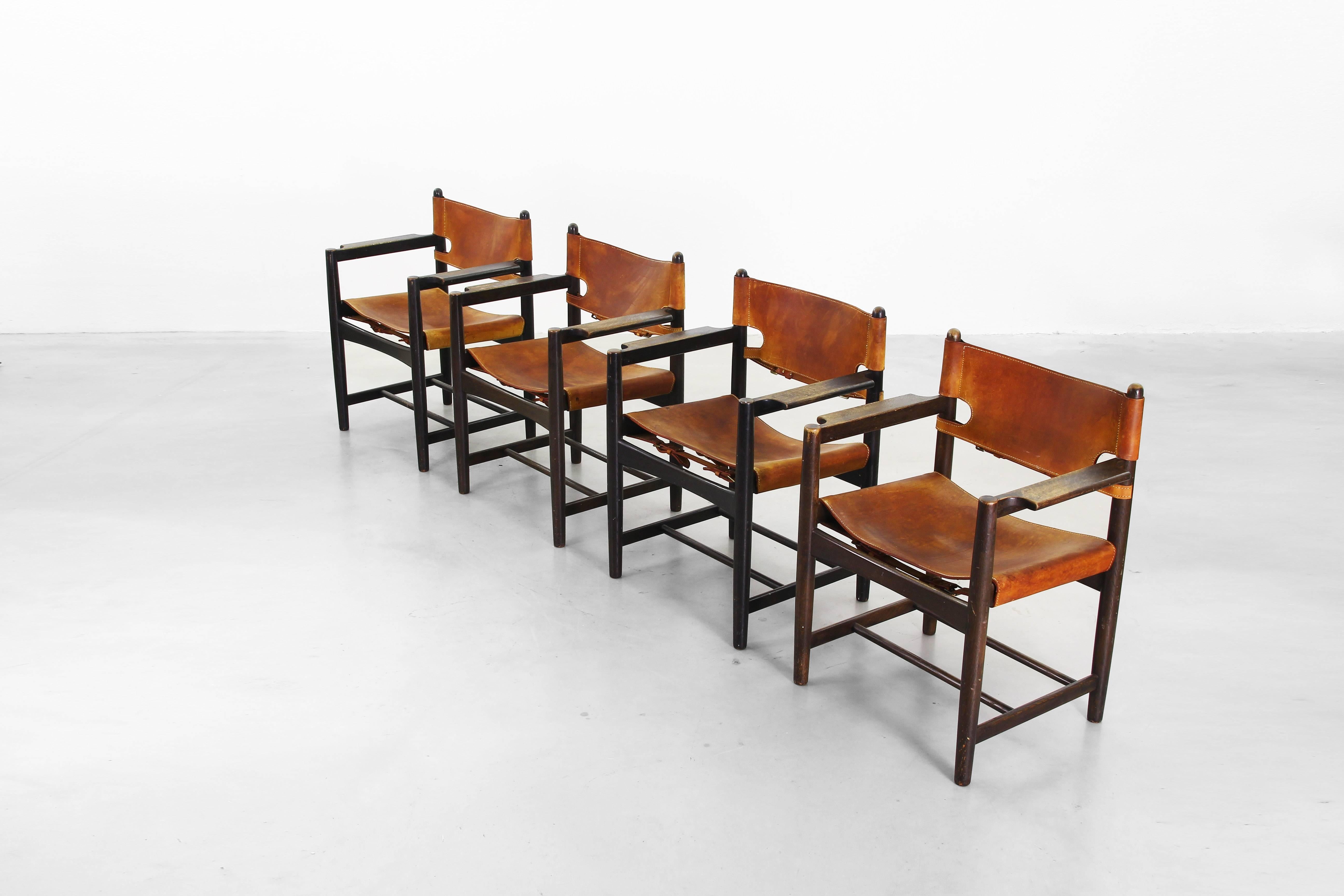 Set of Four of Armchairs Hunting Dining Chairs by Børge Mogensen for Fredericia 4