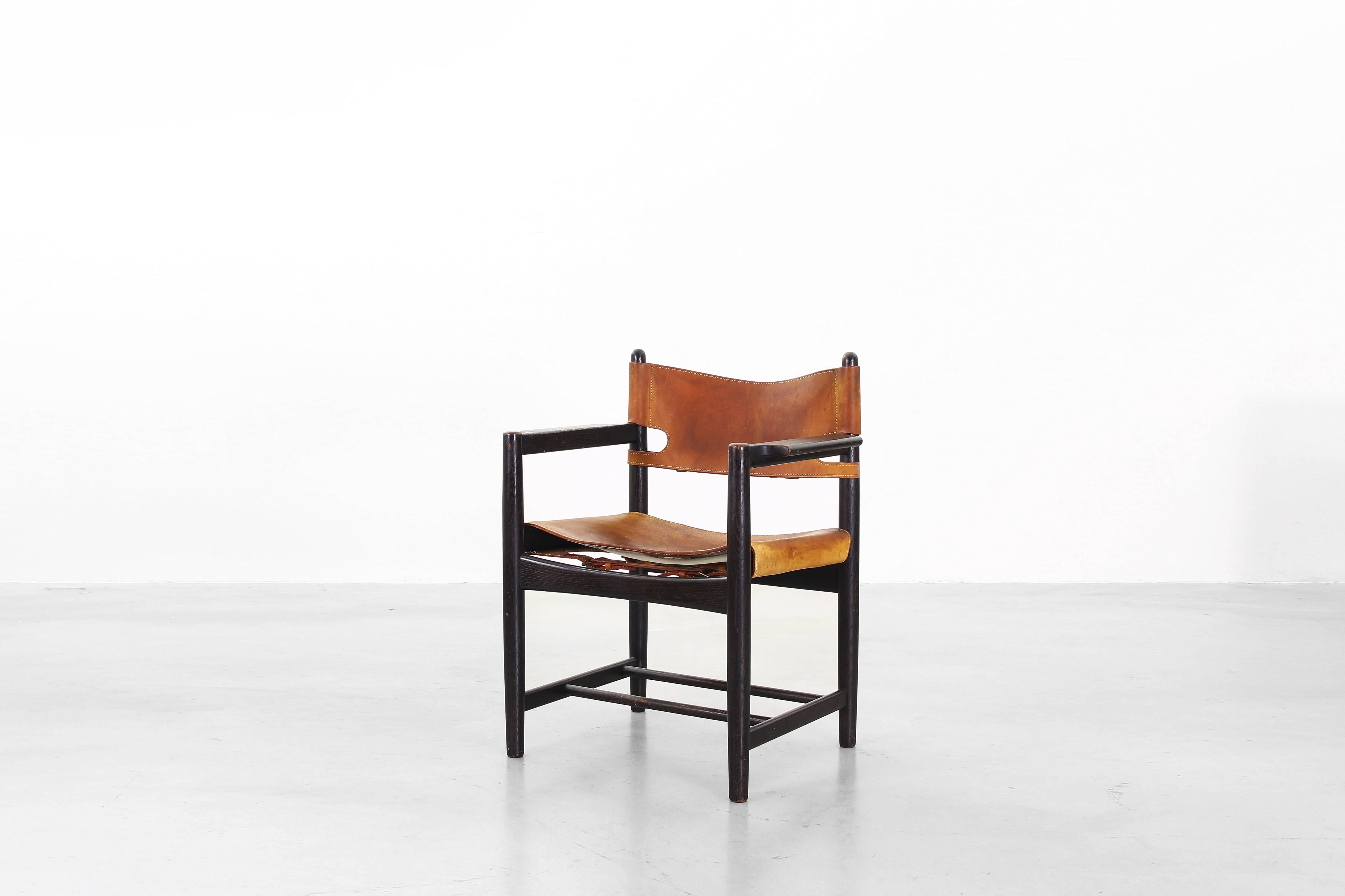 Leather Set of Four of Armchairs Hunting Dining Chairs by Børge Mogensen for Fredericia