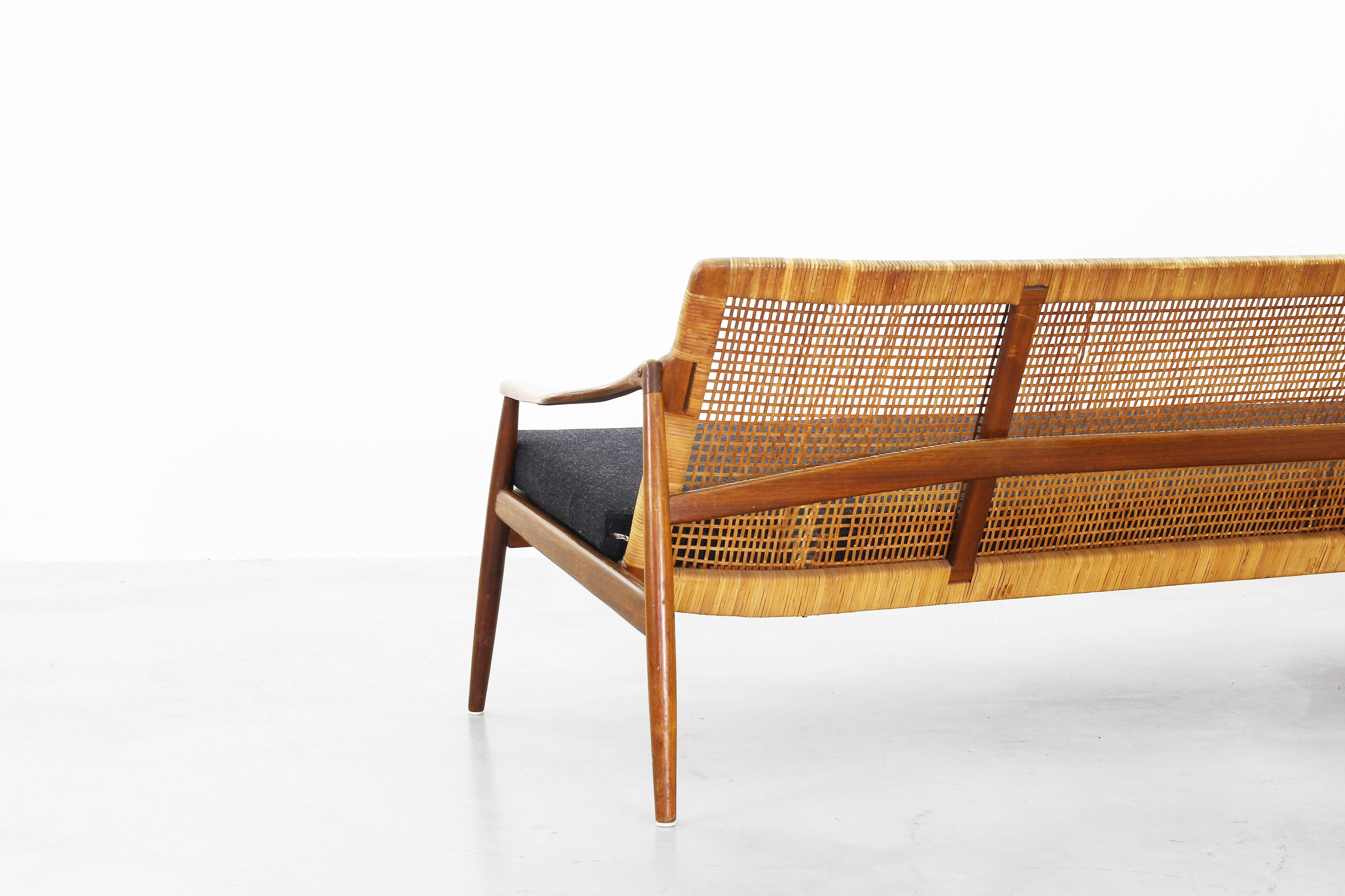 Cane Beautiful Sofa Made of Teak by Hartmut Lohmeyer for Wilkhahn, 1950s, Germany For Sale