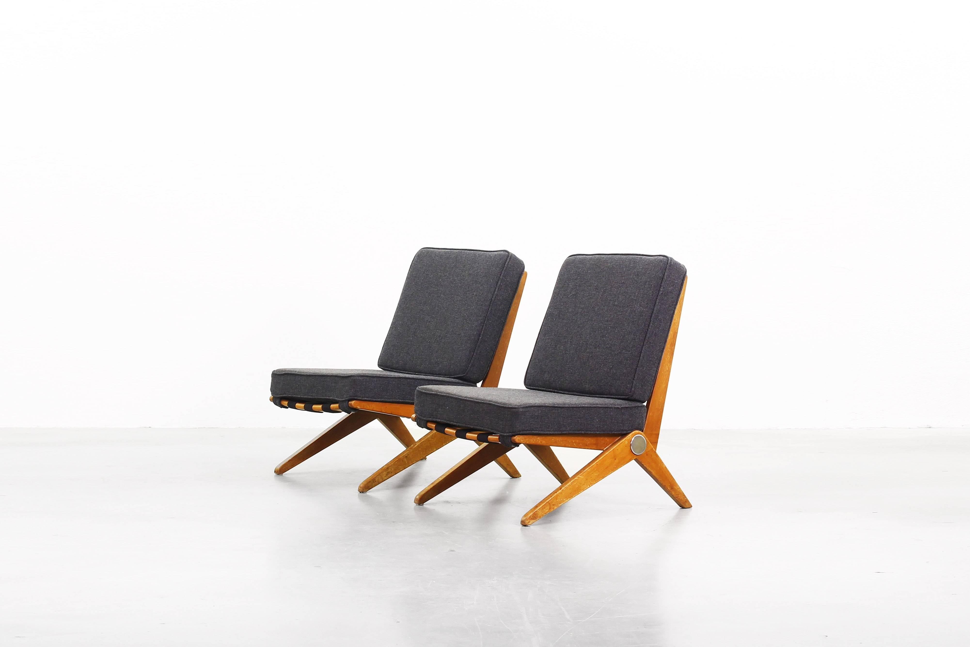 20th Century Pair of Scissor Lounge Chairs by Pierre Jeanneret for Knoll International, 1957