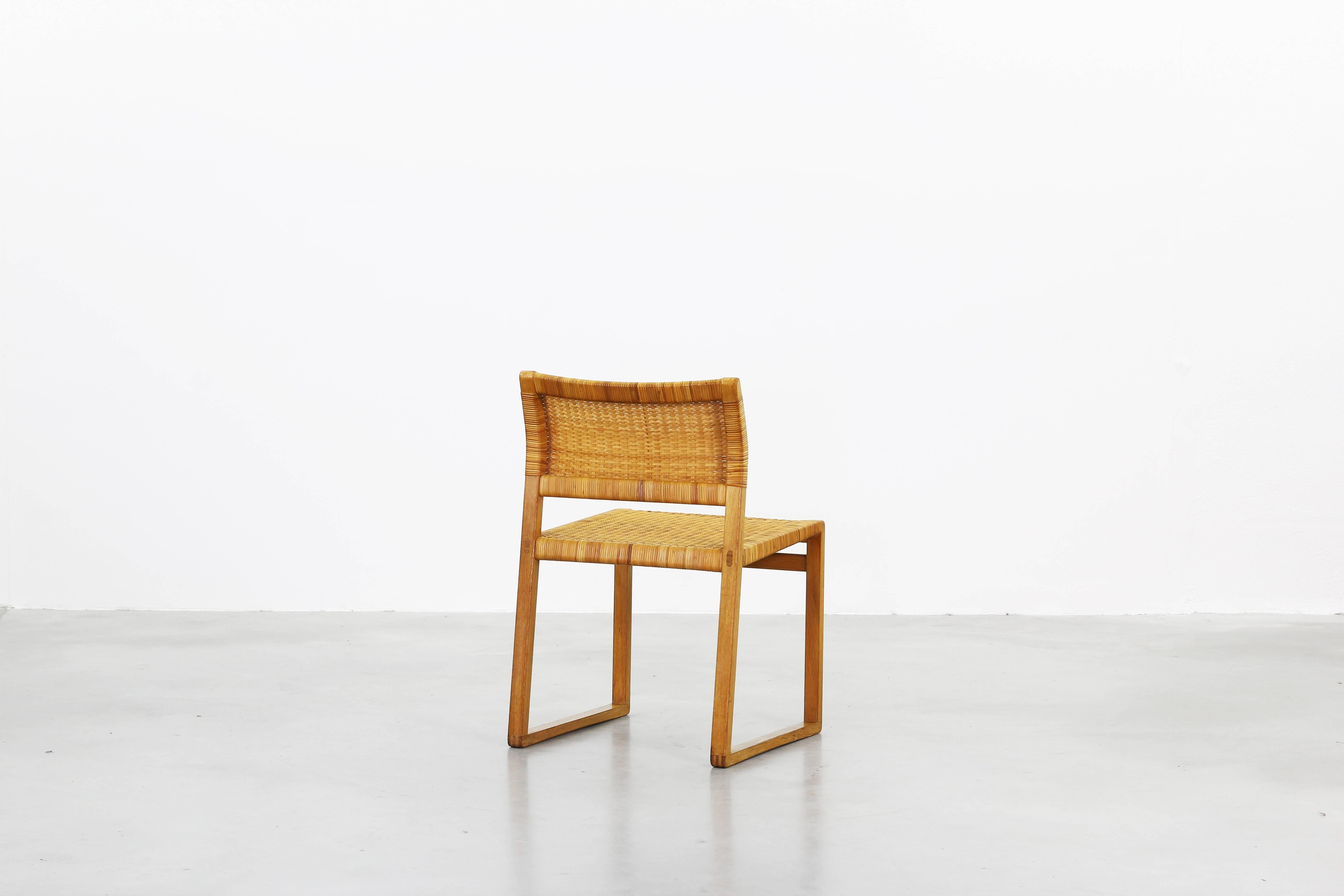 Cane Set of Eight Dining Chairs by Børge Mogensen for Fredericia in Oak, Denmark