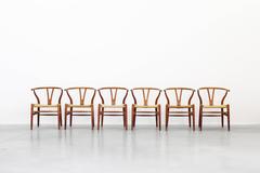 Set of Six Old Dining Wishbone Chairs by Hans J. Wegner for Carl Hansen Oak