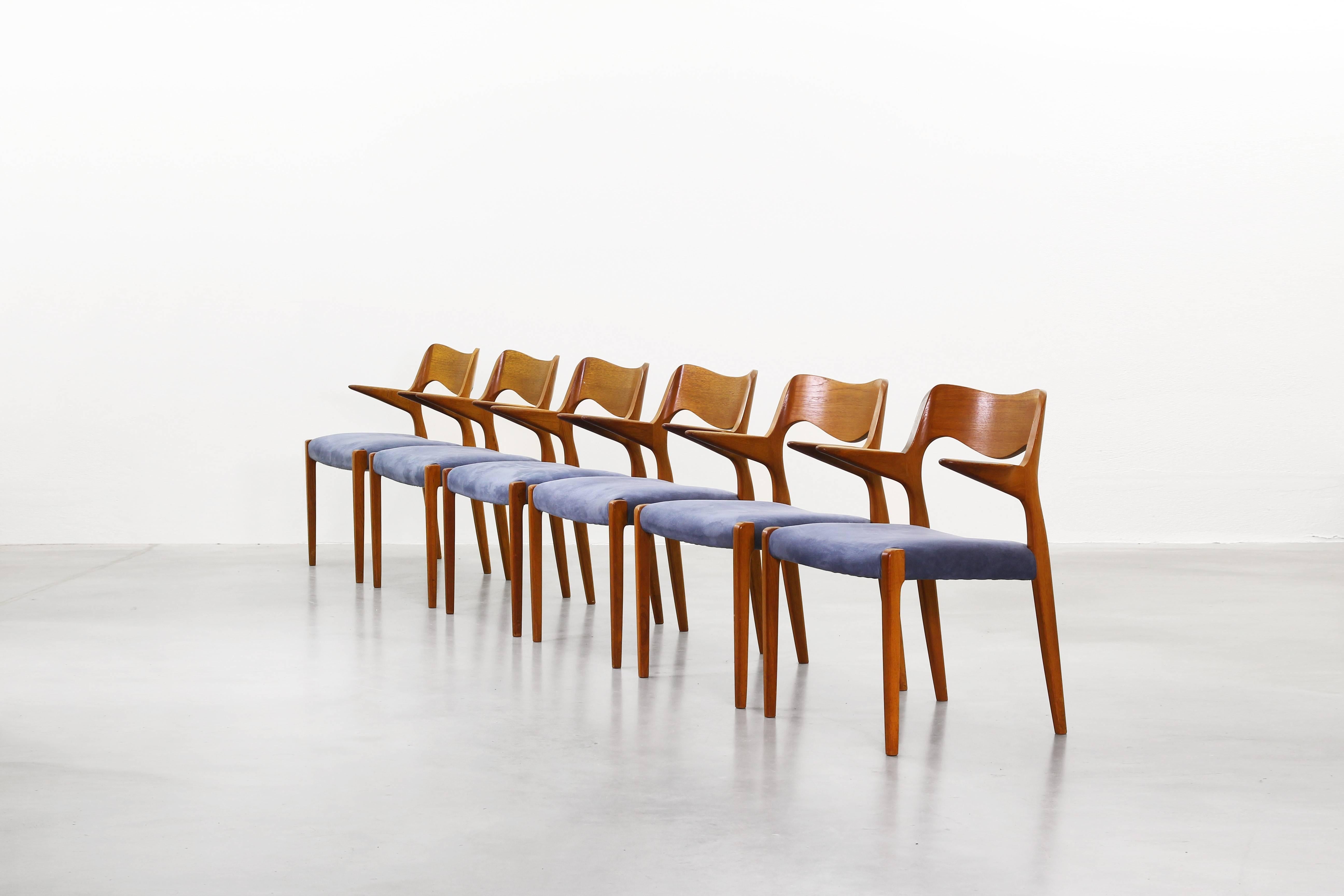 20th Century Set of Six Rare Danish Niels Møller Armchairs Dining Chairs Teak