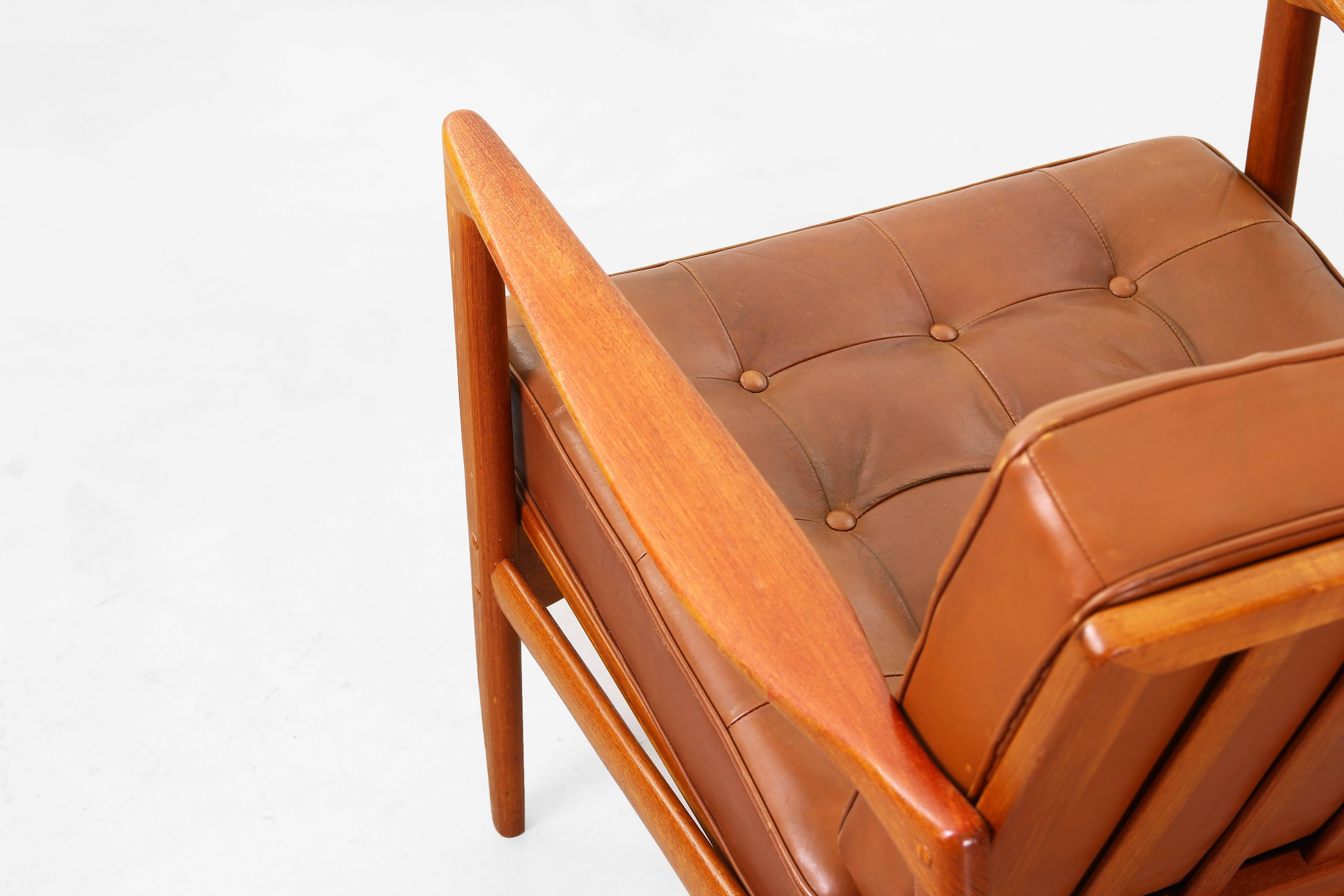 Leather Beautiful Pair of Lounge Chairs by Ib Kofod Larsen for OPE Sweden