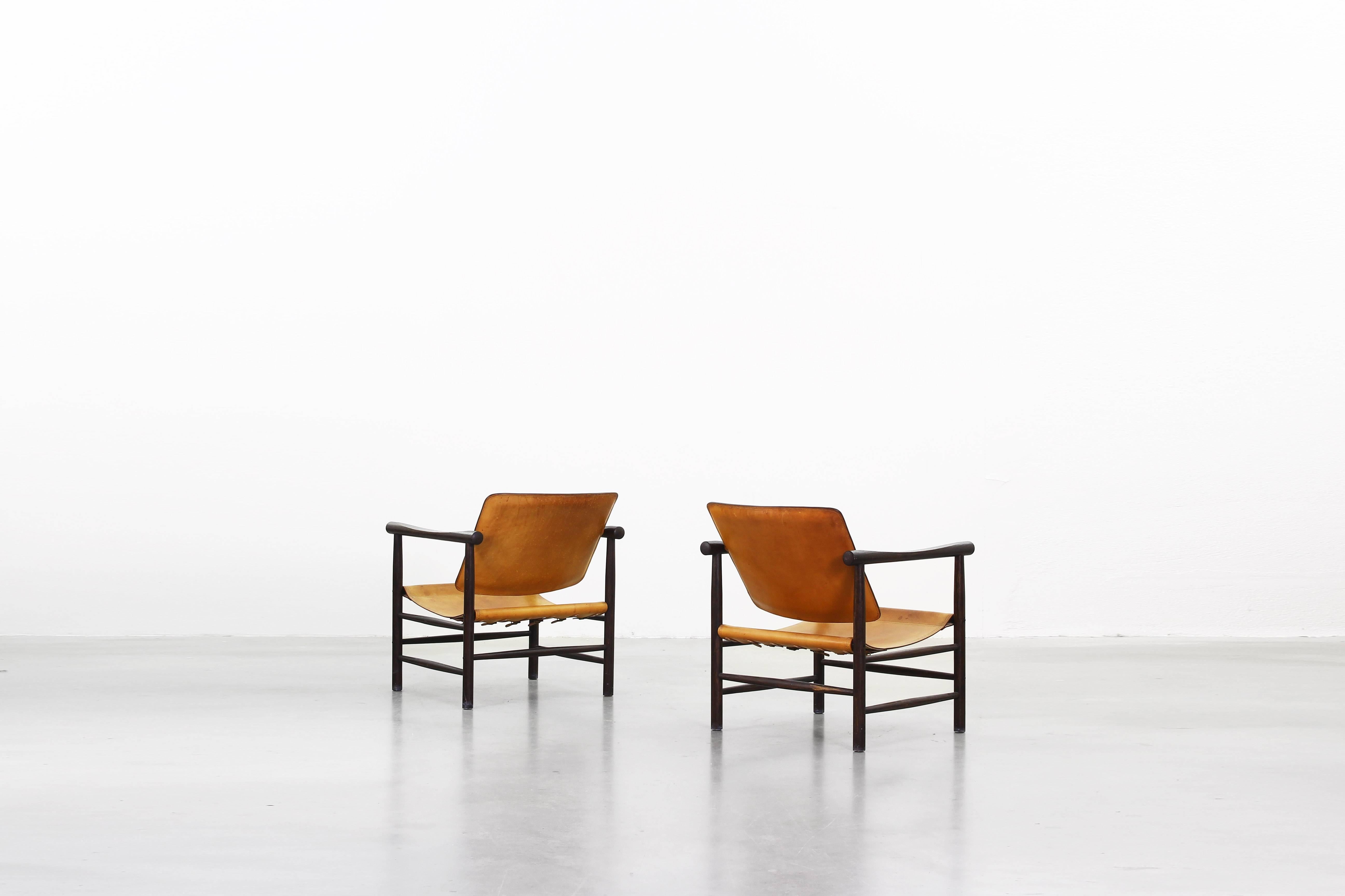 Danish Rare Pair of Kai Lyngfeldt Larsen Safari Lounge Chairs for Soborg Denmark