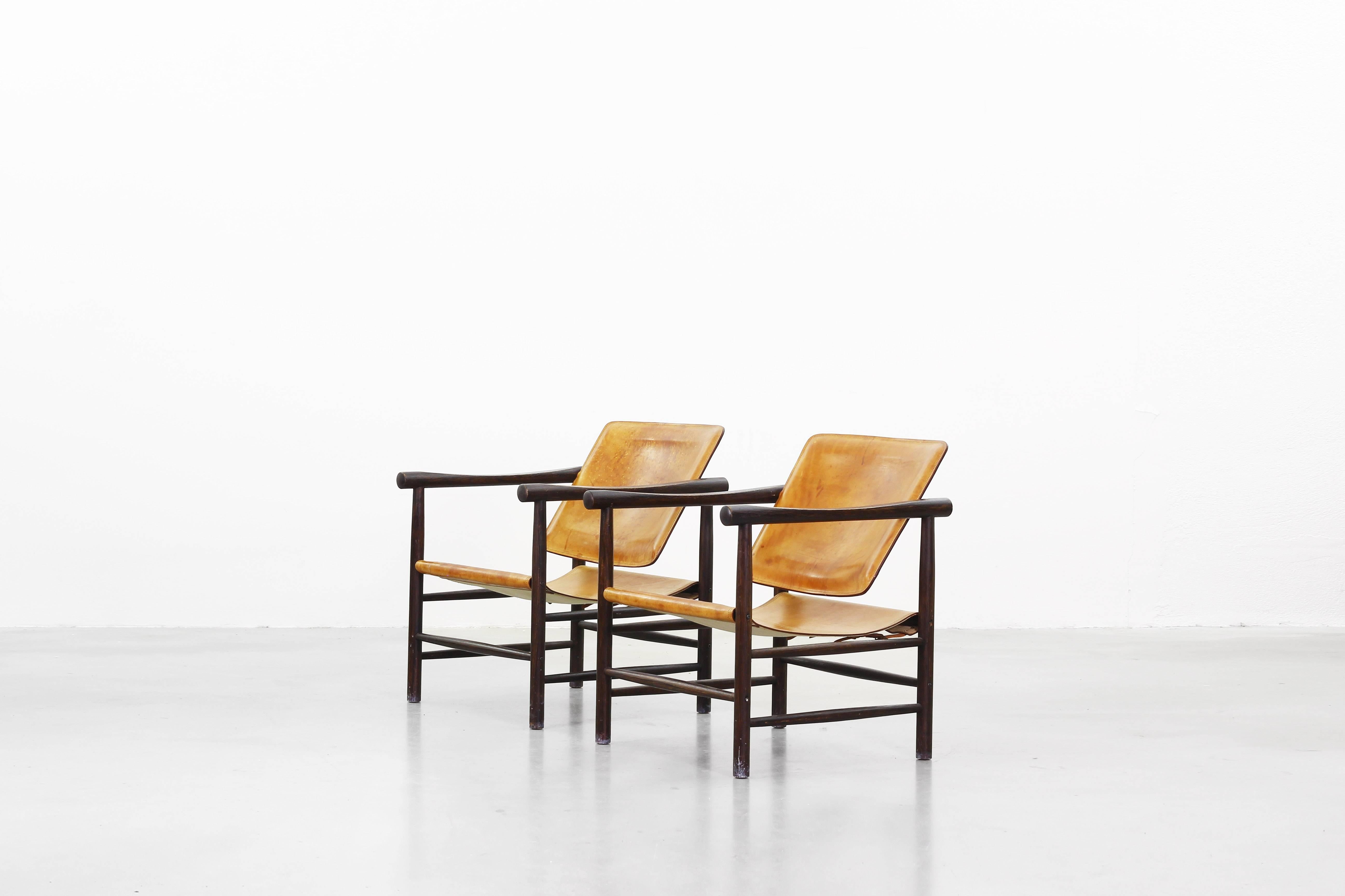 Rare Pair of Kai Lyngfeldt Larsen Safari Lounge Chairs for Soborg Denmark In Good Condition In Berlin, DE