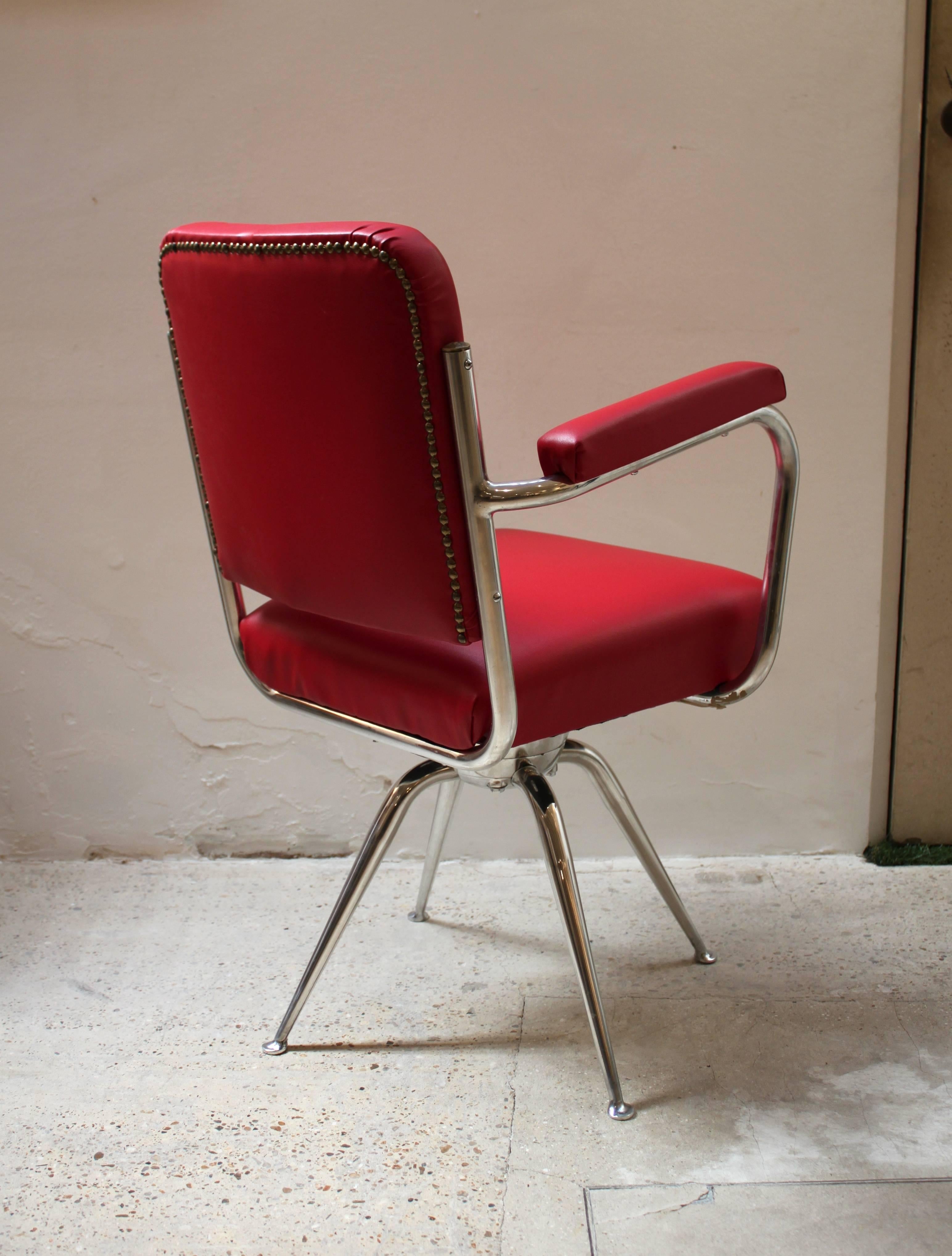 Italian Chrome and Red Leather Desk Chair For Sale