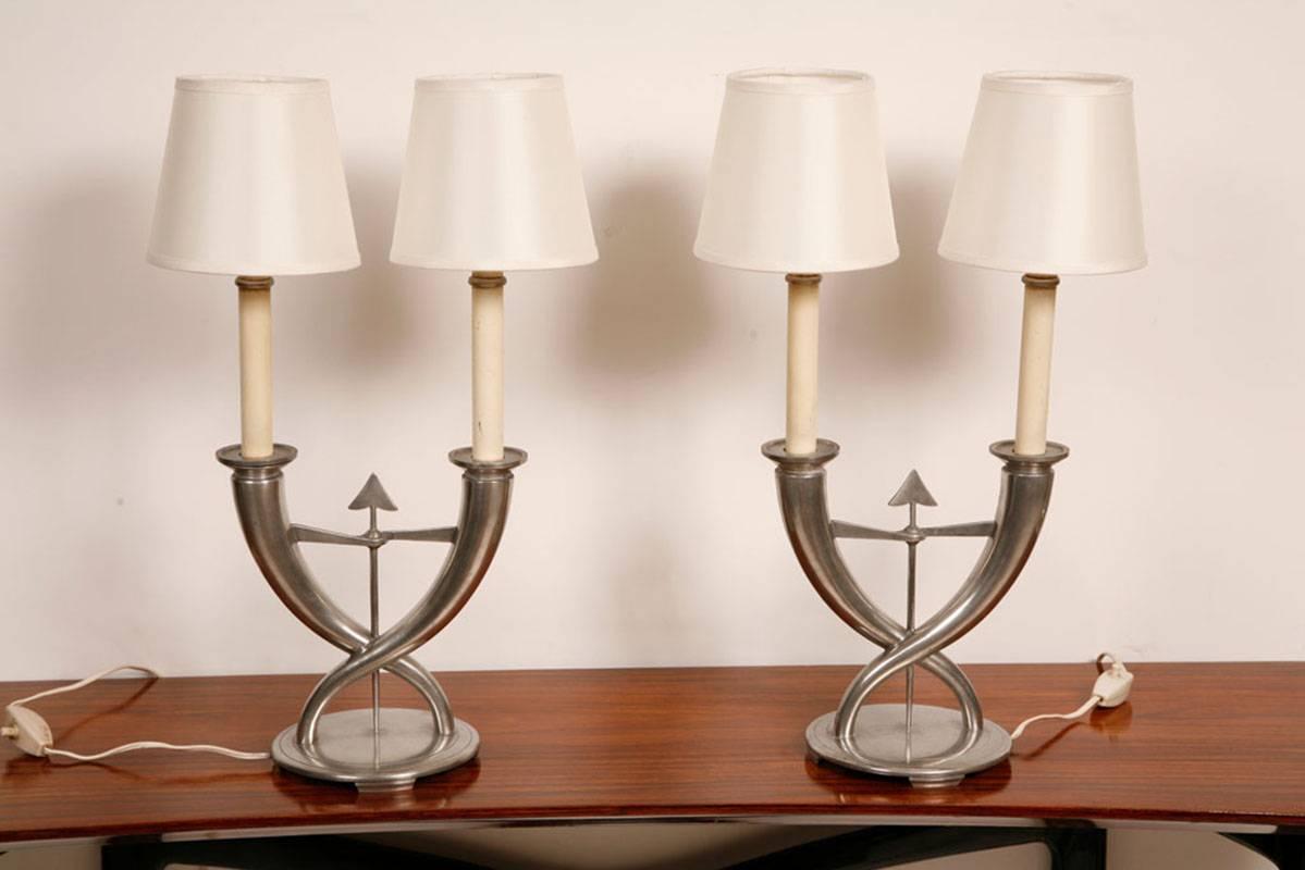 Mid-Century Modern Pair of Rare Gio Ponti Table Lamps for Christofle For Sale