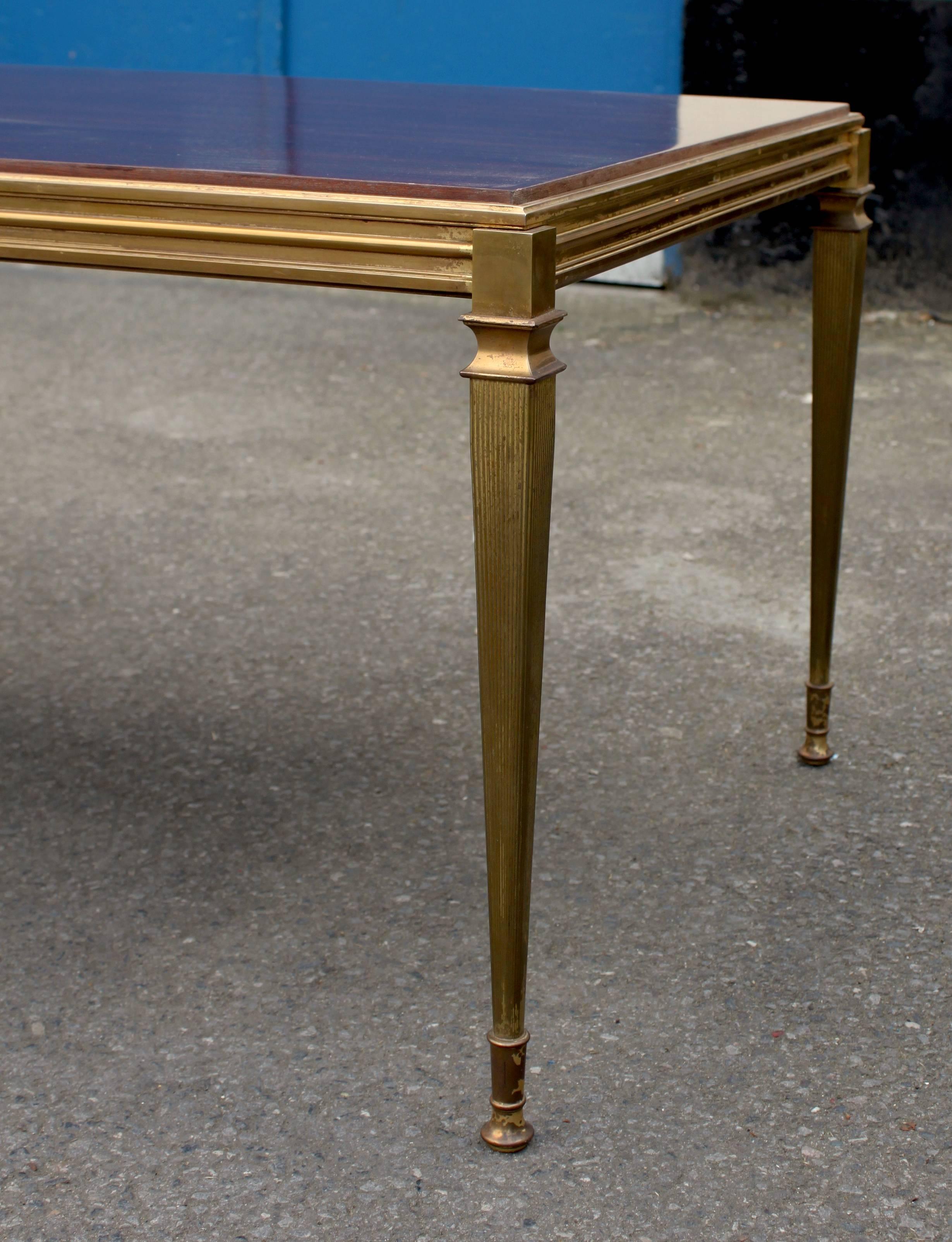 Mid-Century Modern Brass Coffee Table with Walnut Top from 1960s For Sale
