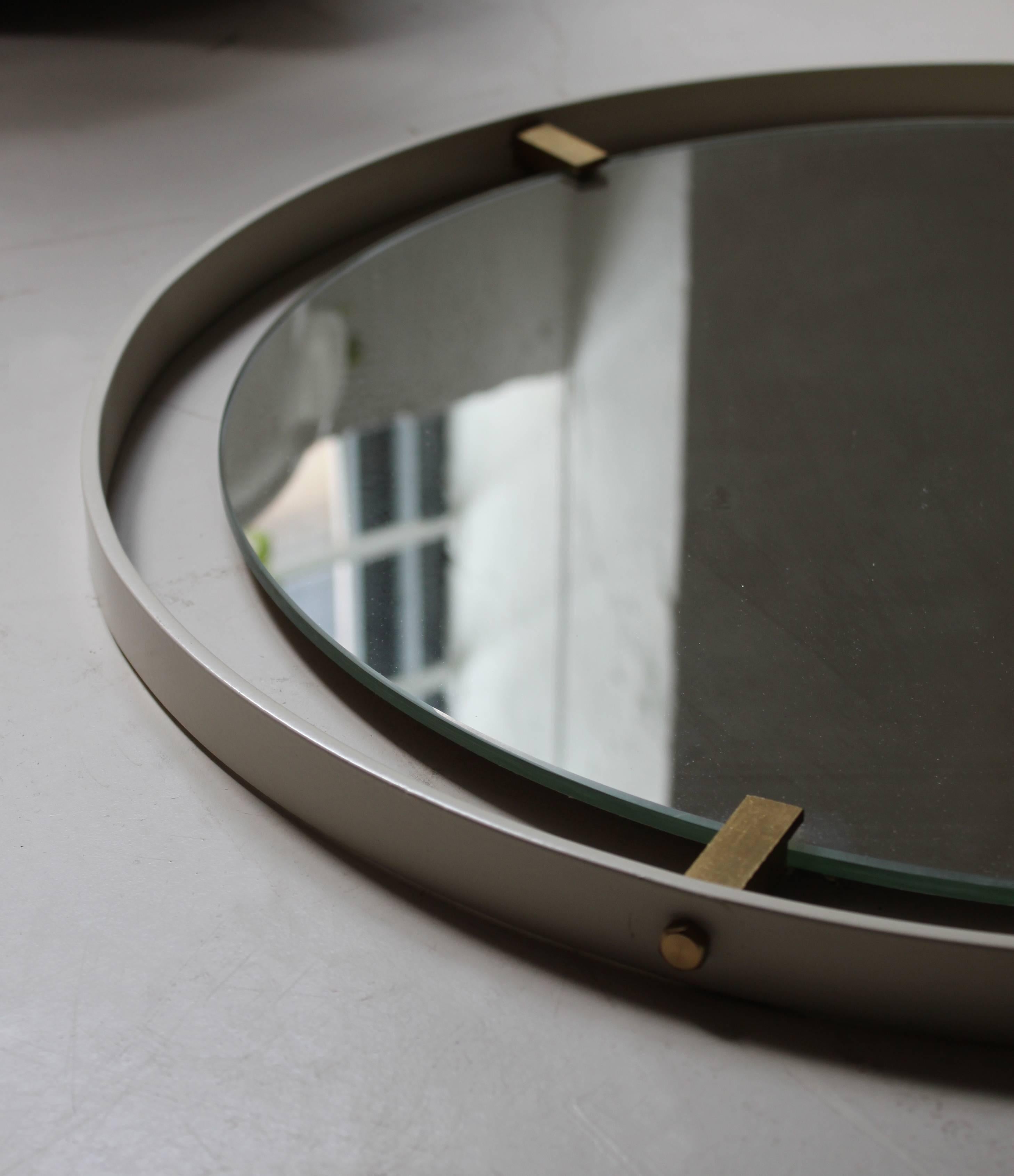Mid-Century Modern Enameled Metal and Brass Mirror, Italian, 1950s For Sale