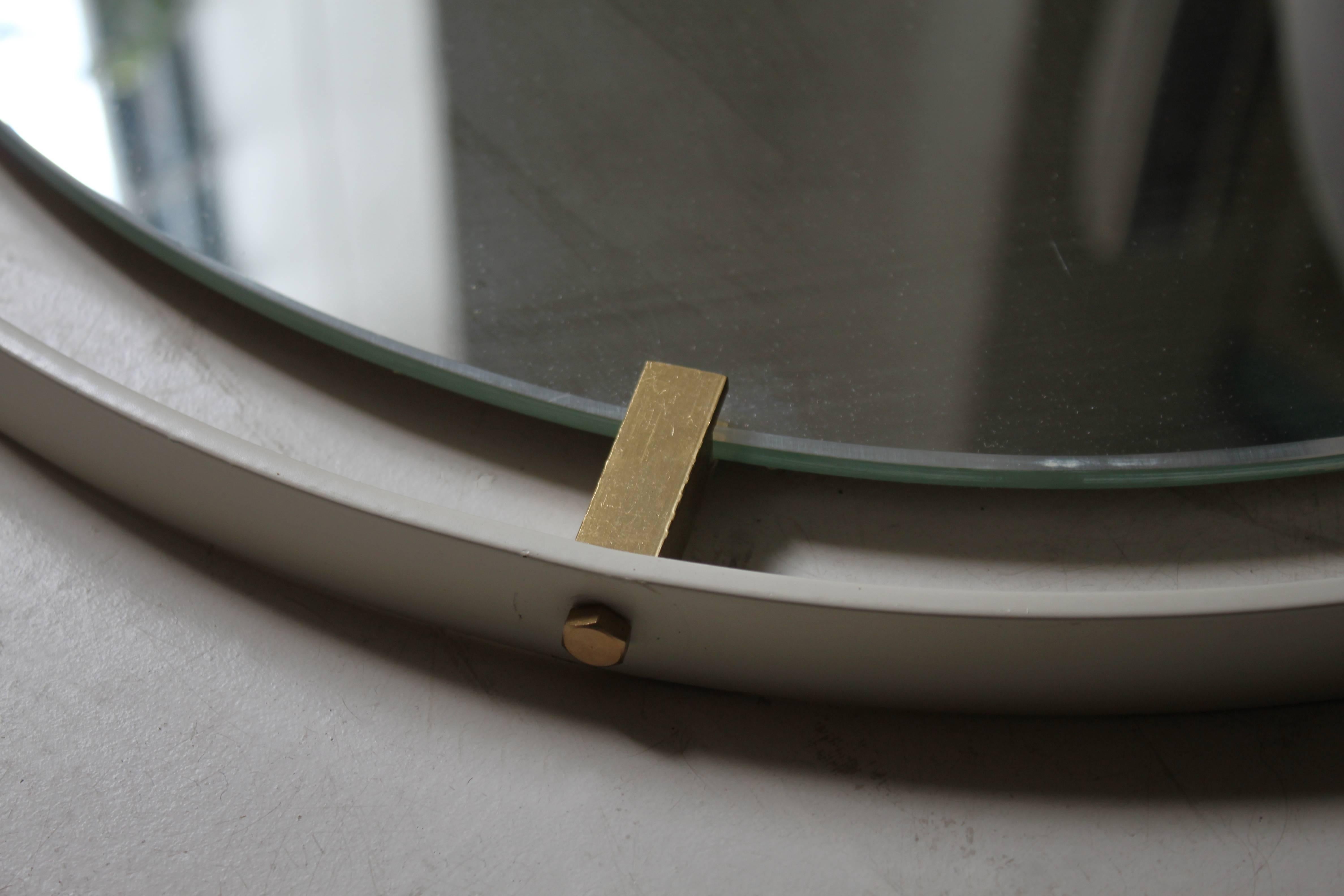 Enameled Metal and Brass Mirror, Italian, 1950s In Good Condition For Sale In London, GB