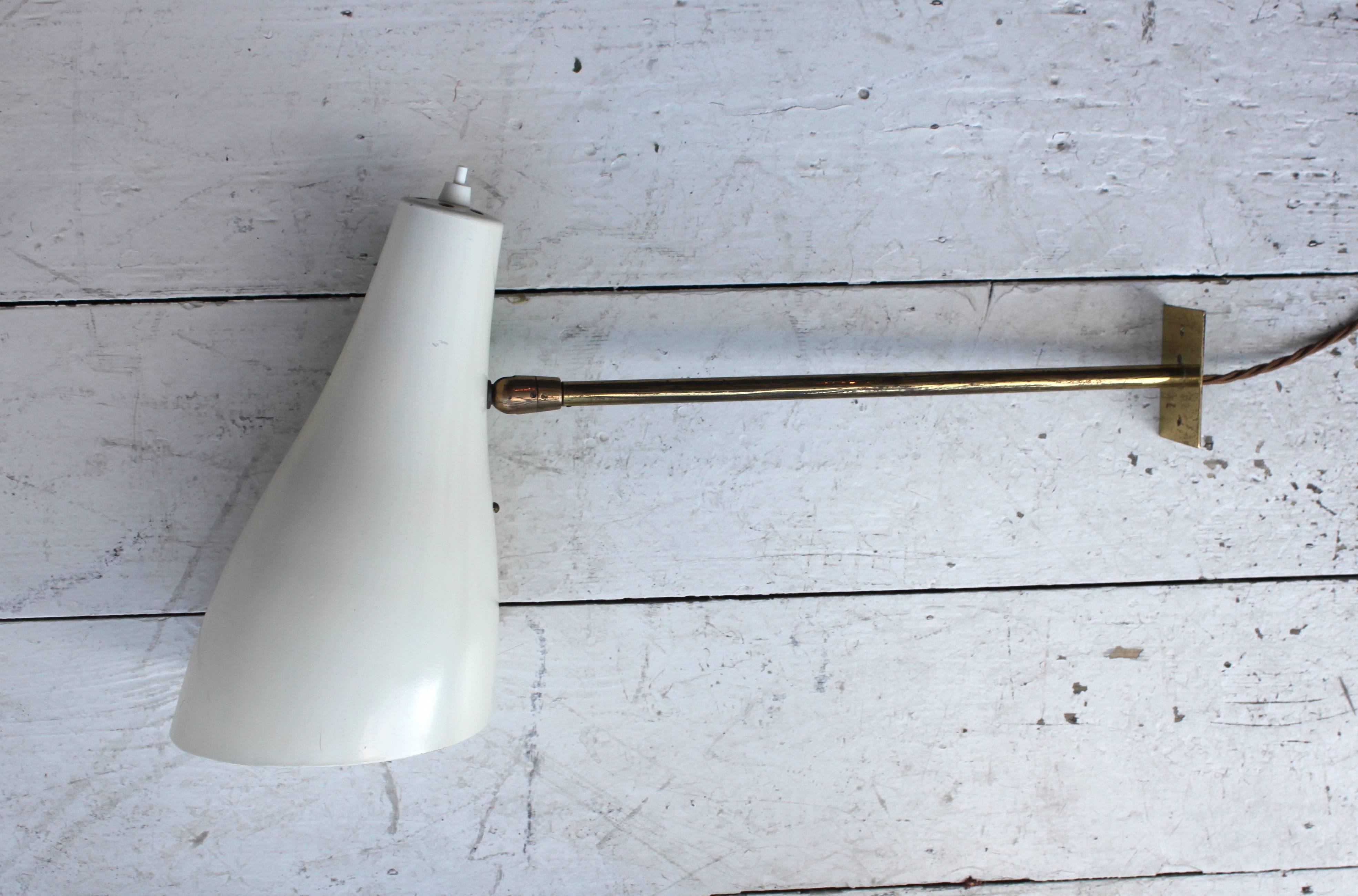 Italian Pair of Adjustable Brass Wall Lights from 1950s For Sale