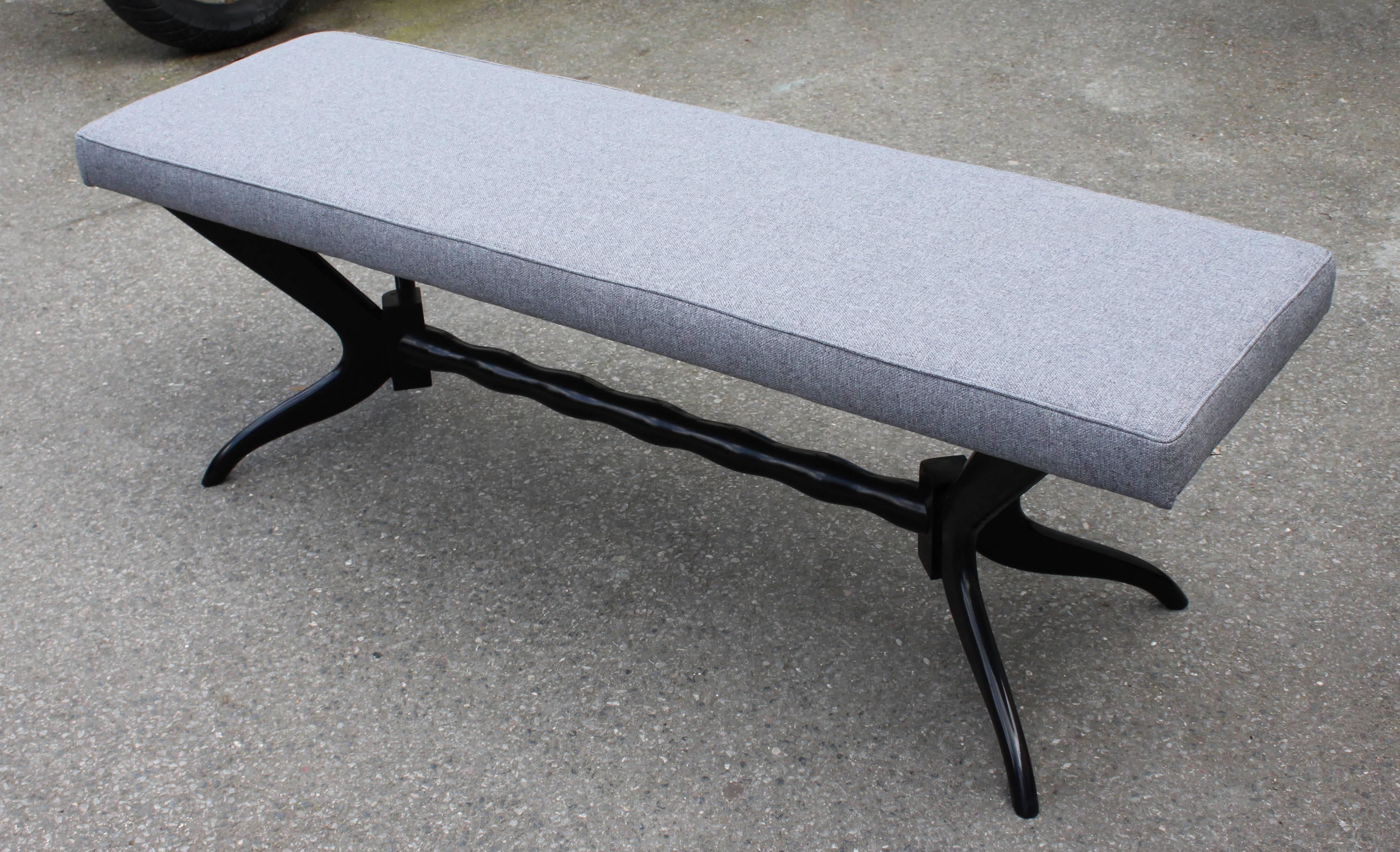 Mid-20th Century Pair of Black Lacquered Carved Base Benches from 1950s For Sale