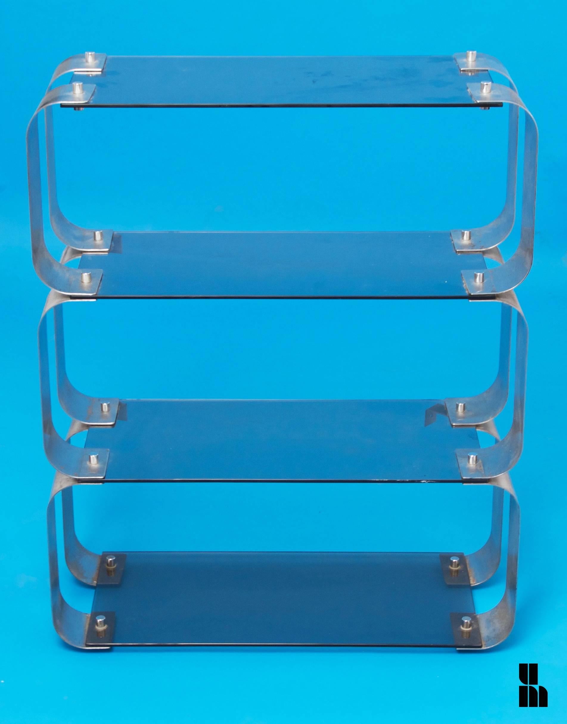 Modern 1970s, Pair of Stainless Steel Modular Wall Bookcase