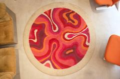 Tapis de laine circulaire Space Age des années 1970