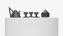 1981, Matteo Thun, "Nefertiti" Grey and Gold Ceramic Tea Set for Memphis Milano