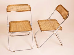 Giancarlo Piretti, Rare Set of Ten Wood and Caning 'Plia' Folding Chairs