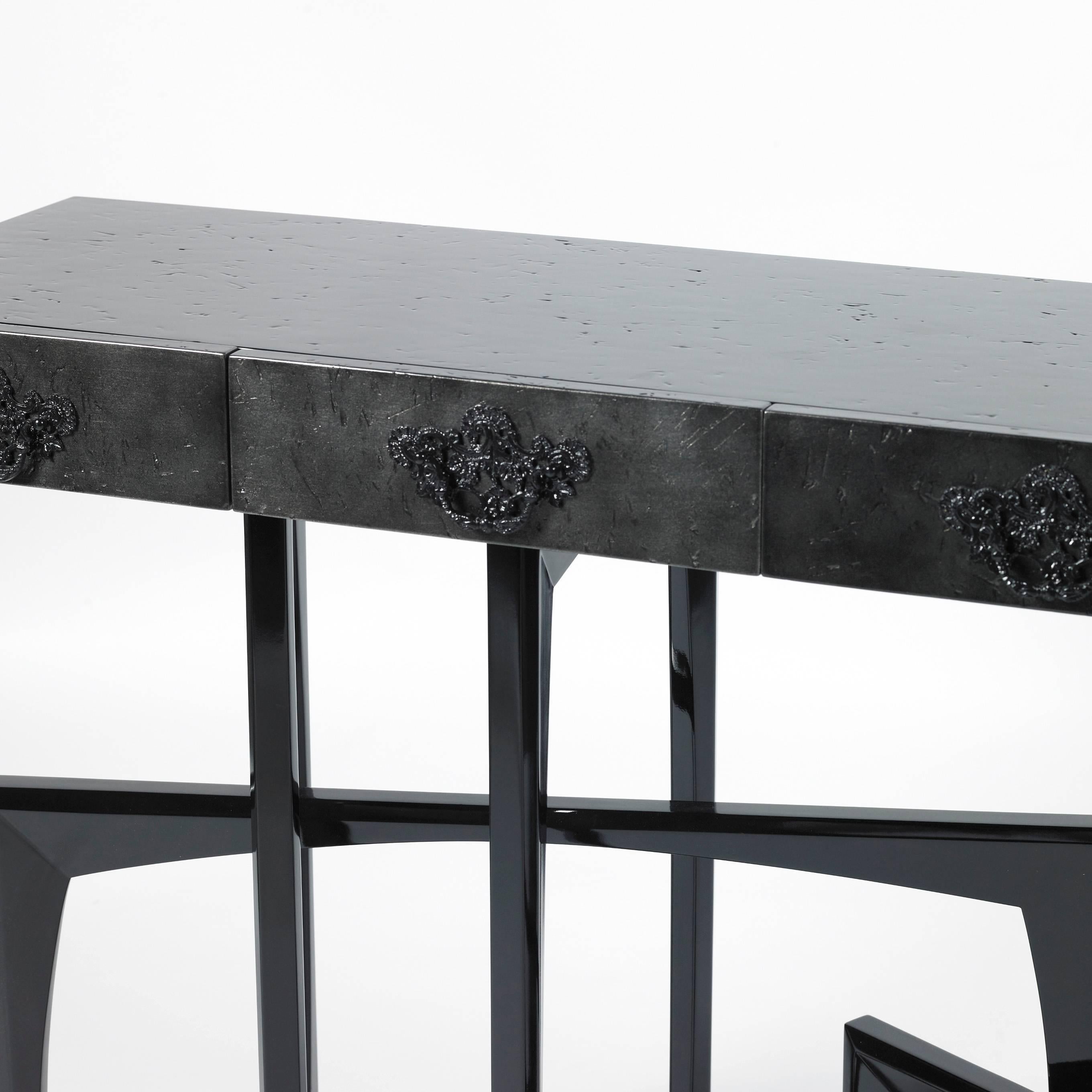 Modern Black Lacquered Console Table with Drawers For Sale