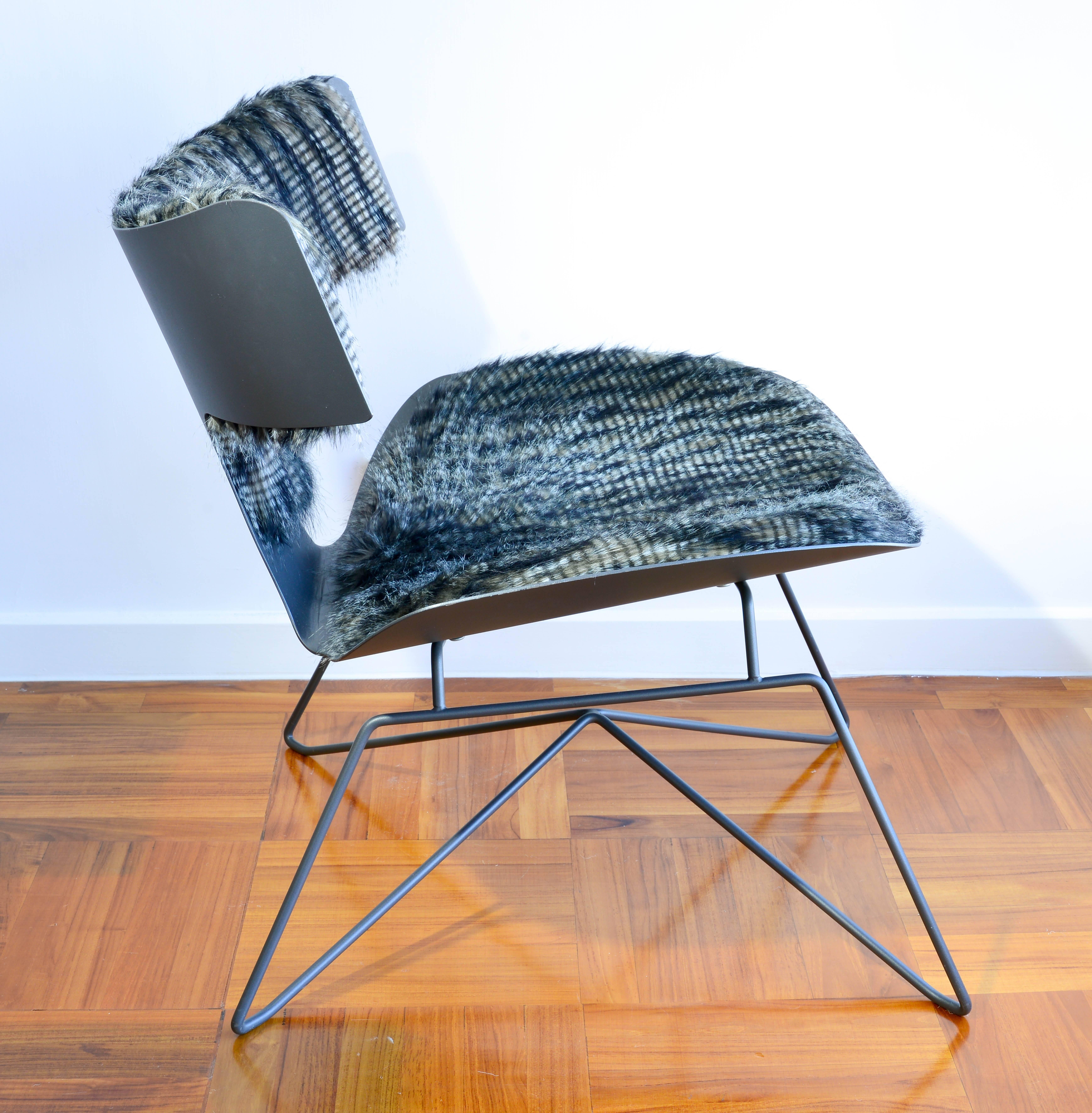 French Powder Coated and Faux Fur Industrial-style Lounge Chair from France