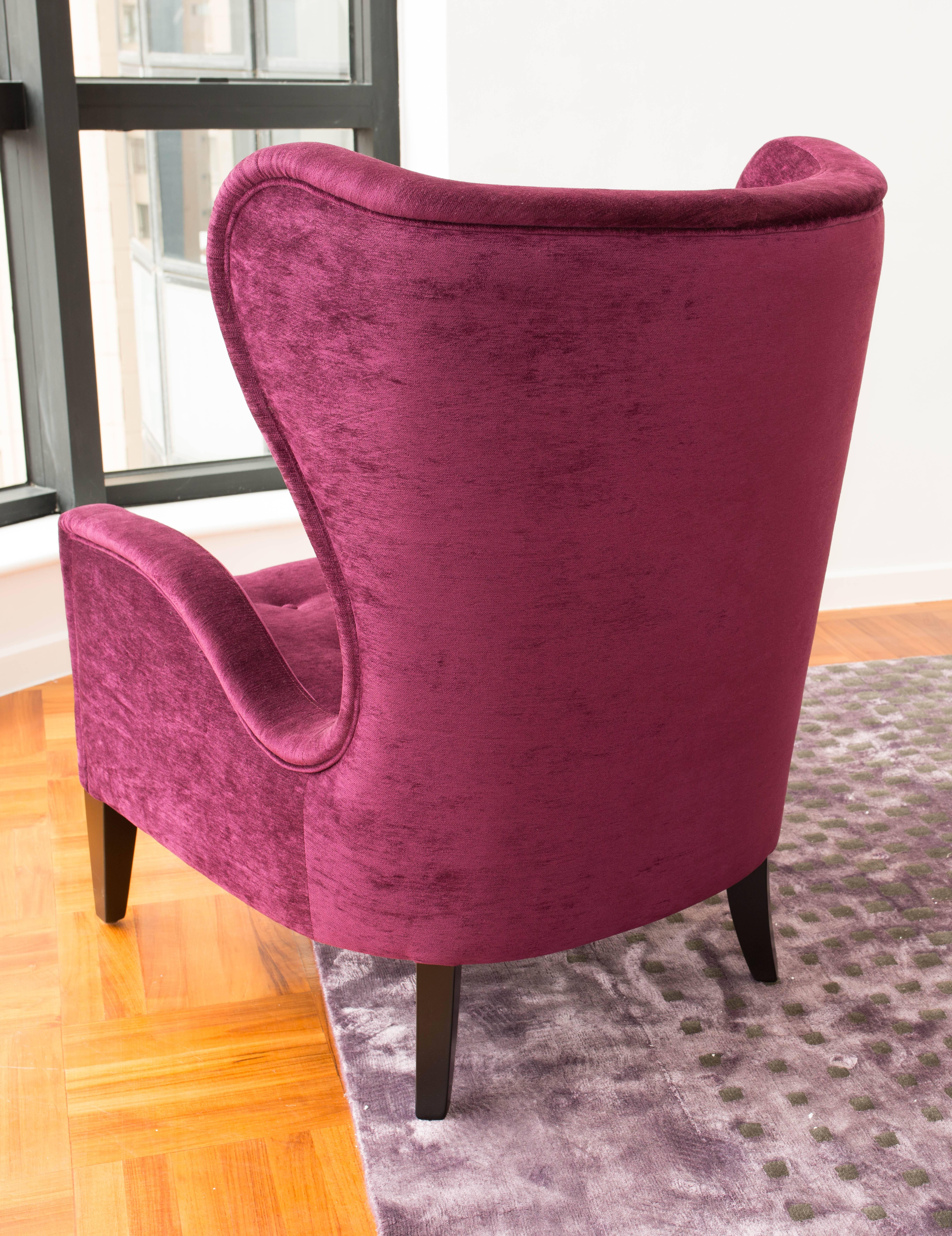 Contemporary French Wingback velvet pink Armchair In Excellent Condition In Sydney, NSW