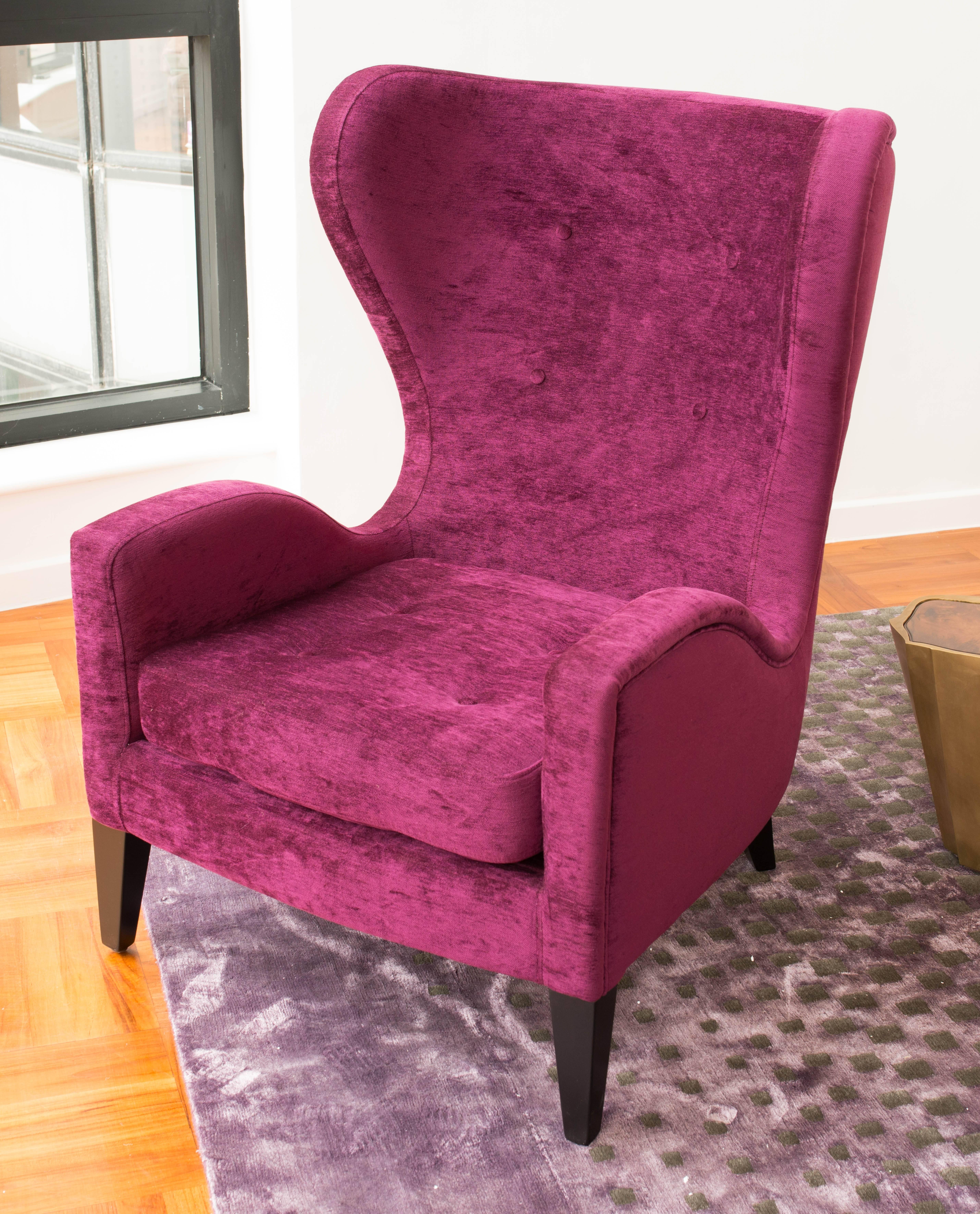 Modern Contemporary French Wingback velvet pink Armchair