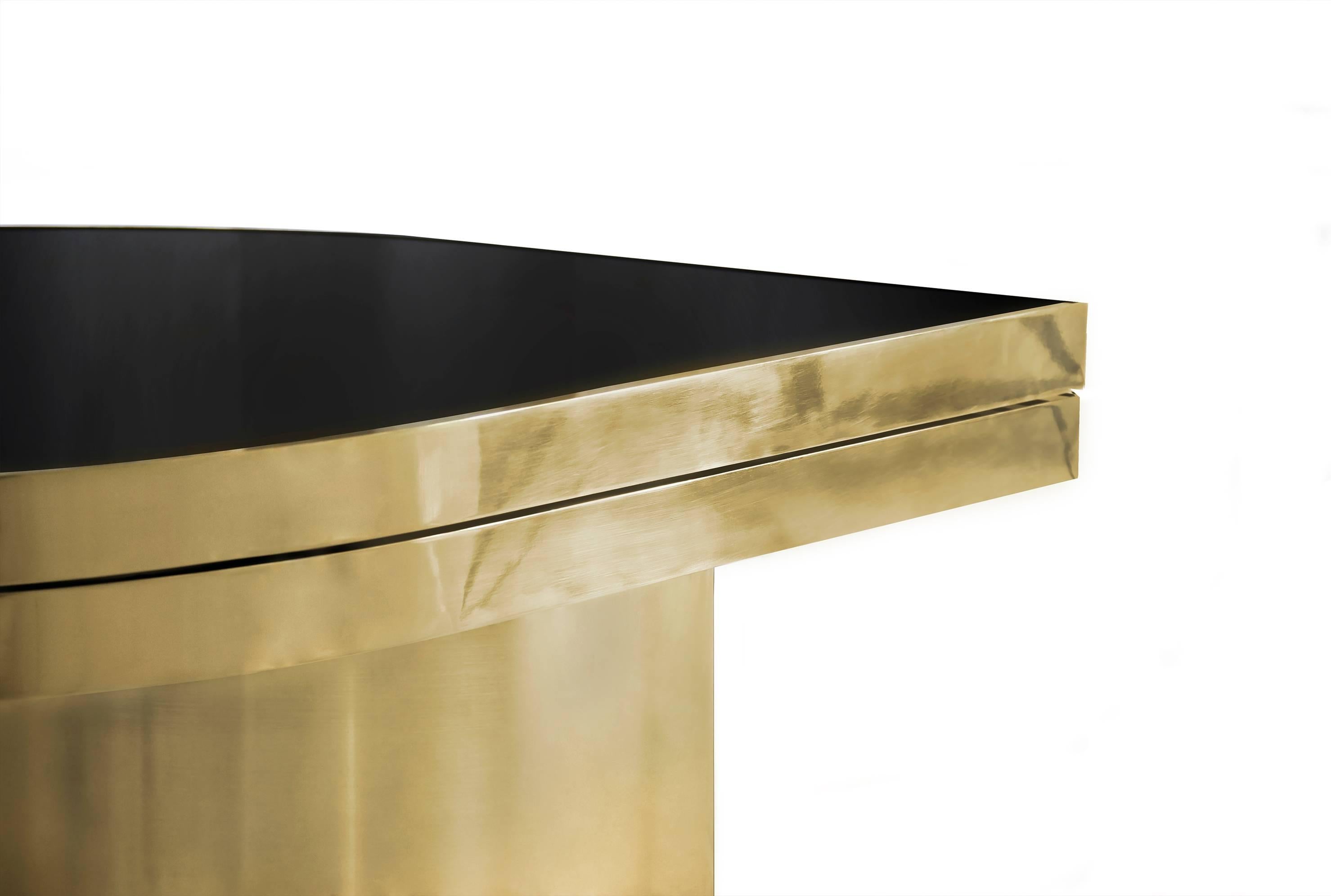 Portuguese European Koket Brass and Black Glass Two Tier Swivelling Tears Cocktail Table For Sale