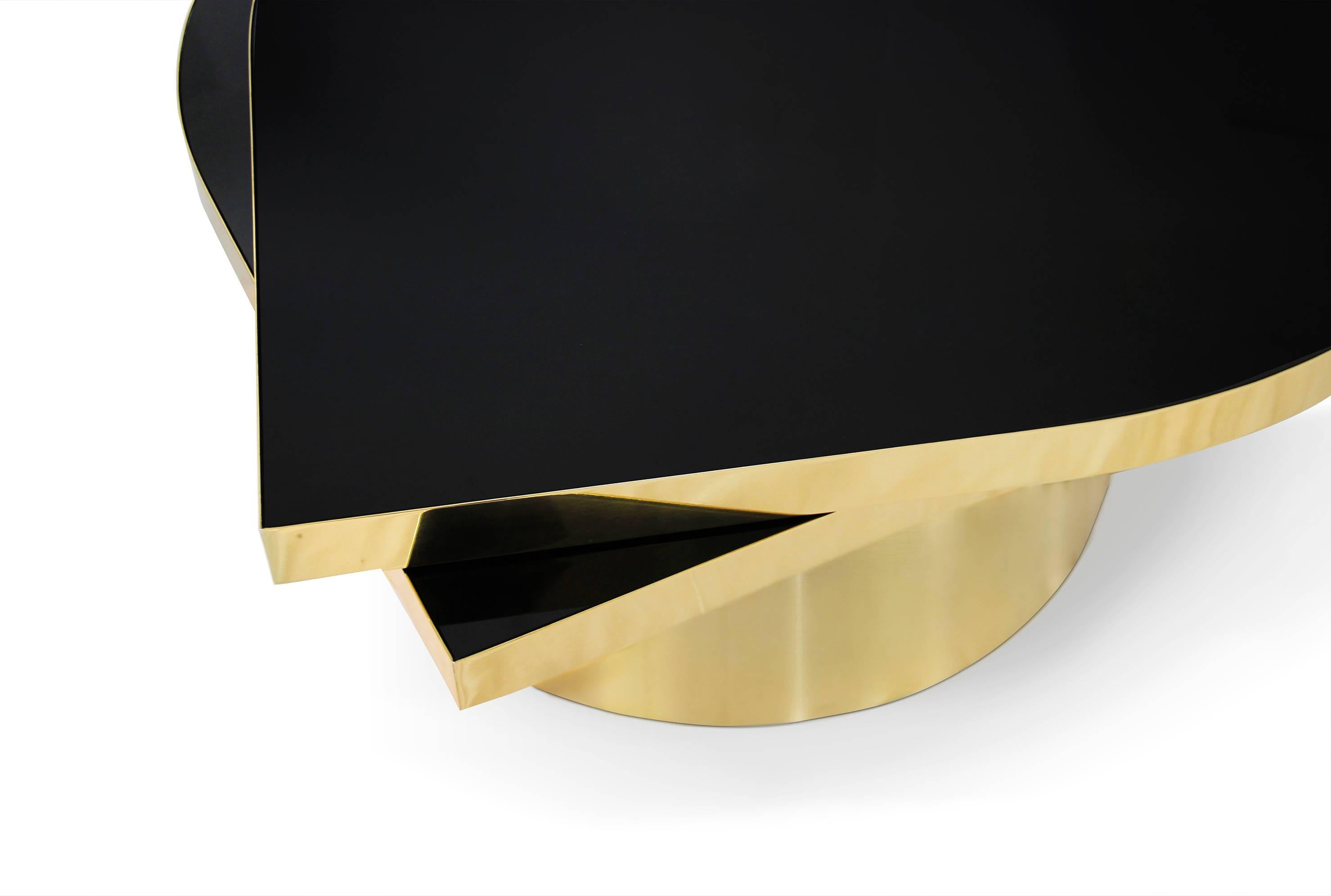 Modern European Koket Brass and Black Glass Two Tier Swivelling Tears Cocktail Table For Sale